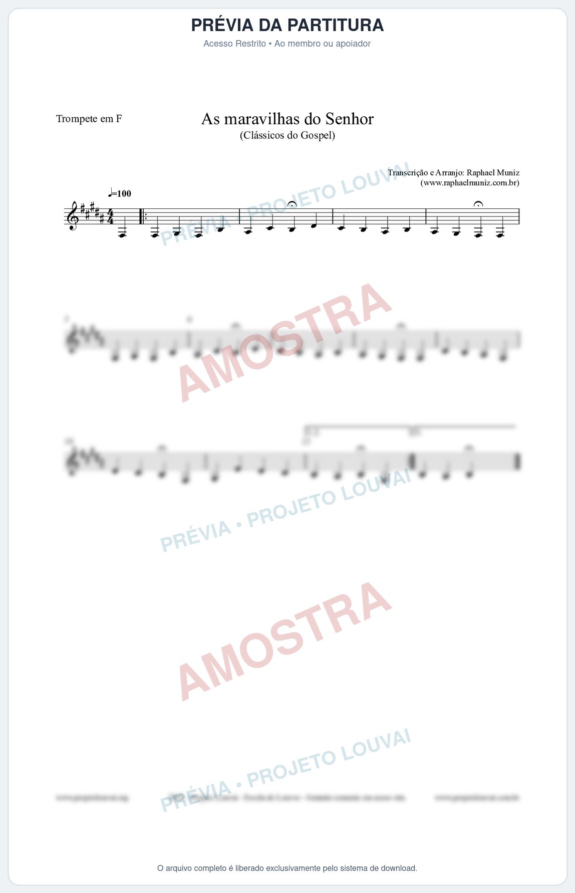Prévia protegida da primeira página da partitura Partitura para Trompete em F - As maravilhas do Senhor - Salmos e Hinos nº213 - Clássicos do Gospel