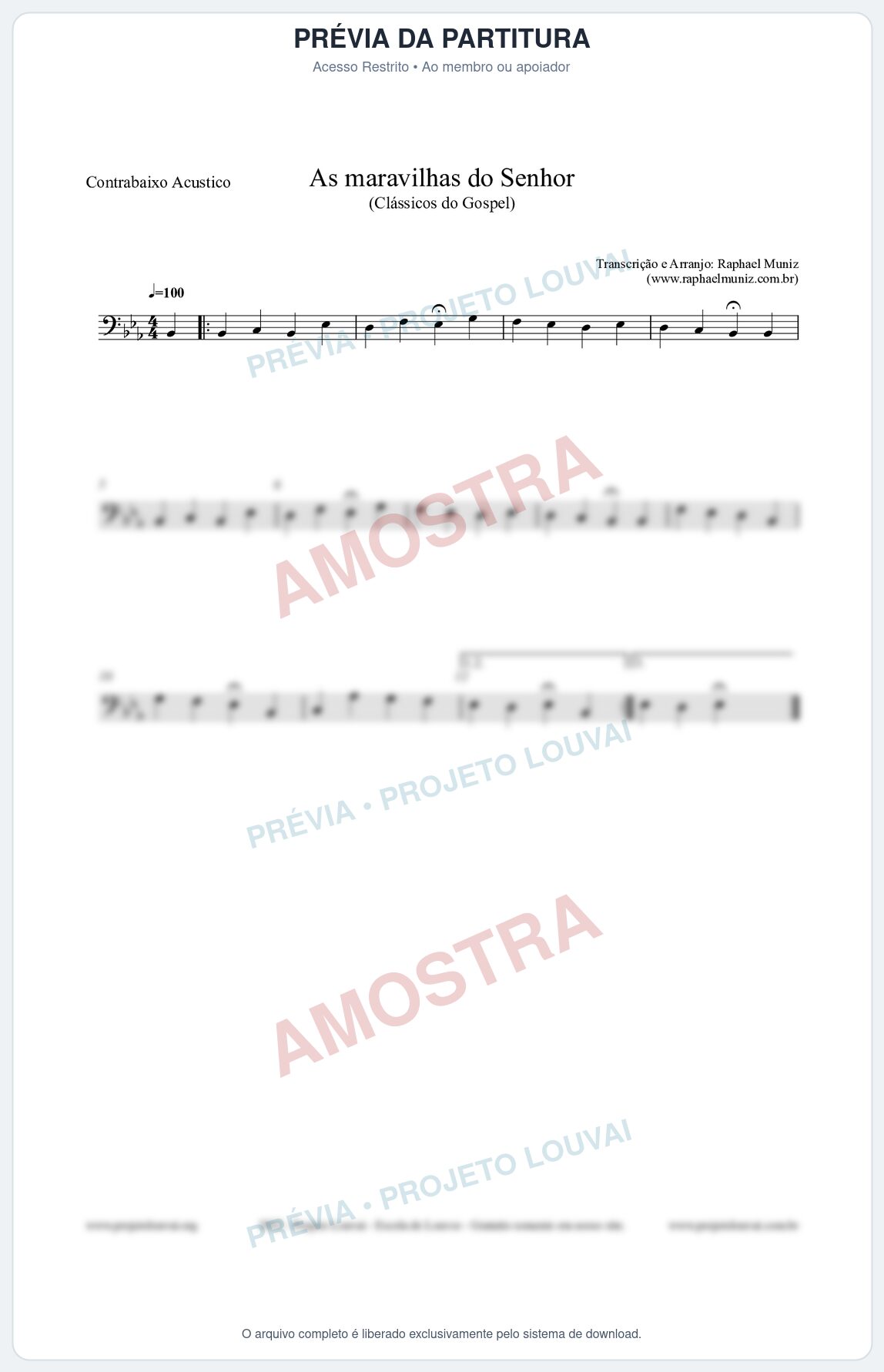Prévia protegida da primeira página da partitura Partitura para Contrabaixo Acústico - As maravilhas do Senhor - Salmos e Hinos nº213 - Clássicos do Gospel