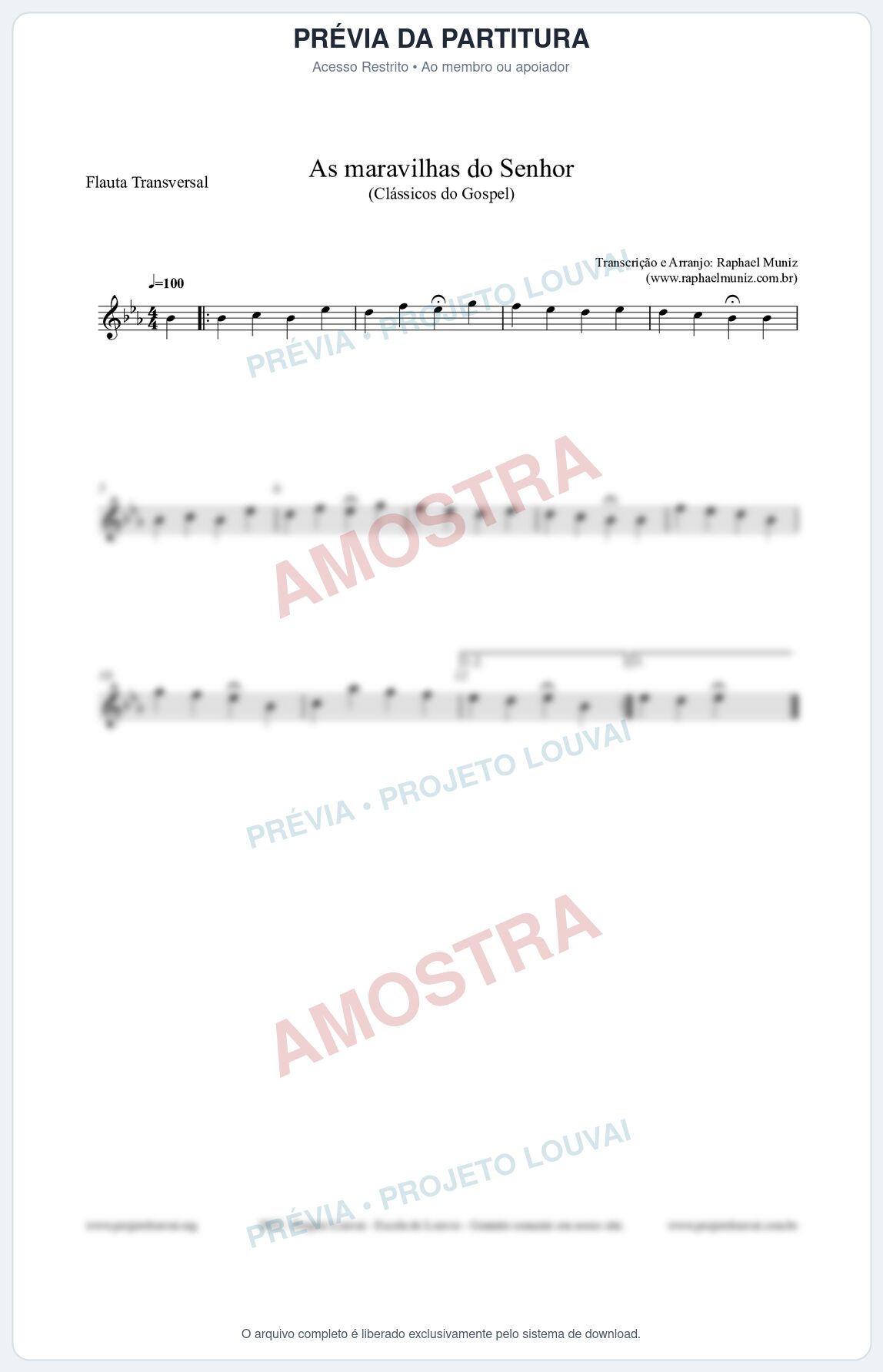 Prévia protegida da primeira página da partitura Partitura para Flauta Transversal - As maravilhas do Senhor - Salmos e Hinos nº213 - Clássicos do Gospel