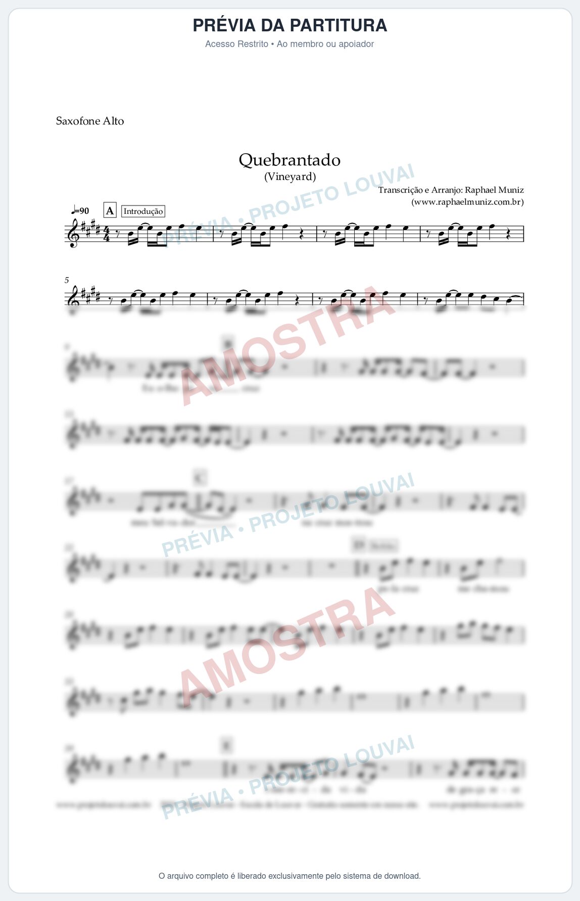 Prévia protegida da primeira página da partitura Partitura para Saxofone Alto - Quebrantado - Vineyard
