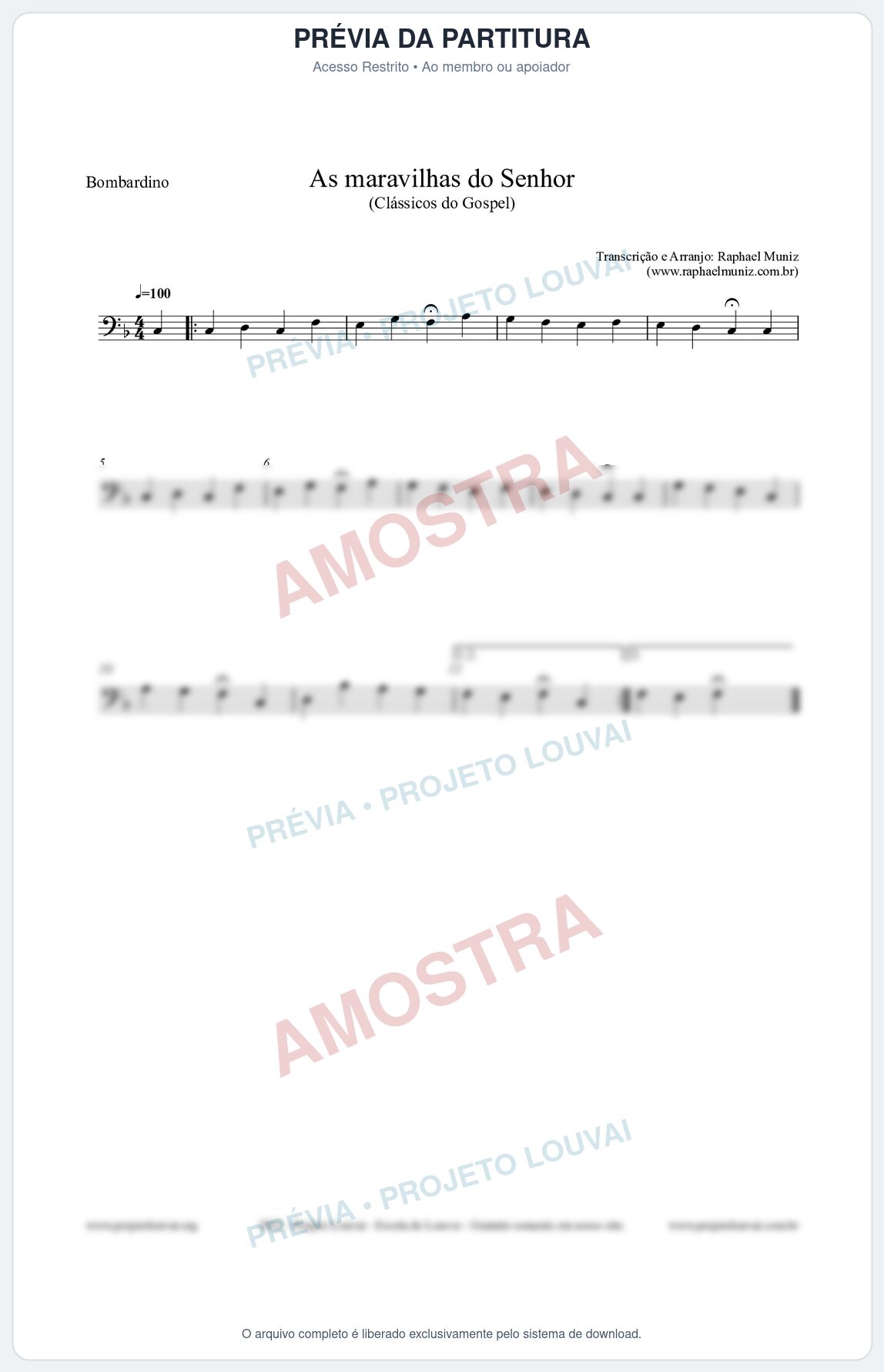 Prévia protegida da primeira página da partitura Partitura para Bombardino - As maravilhas do Senhor - Salmos e Hinos nº213 - Clássicos do Gospel