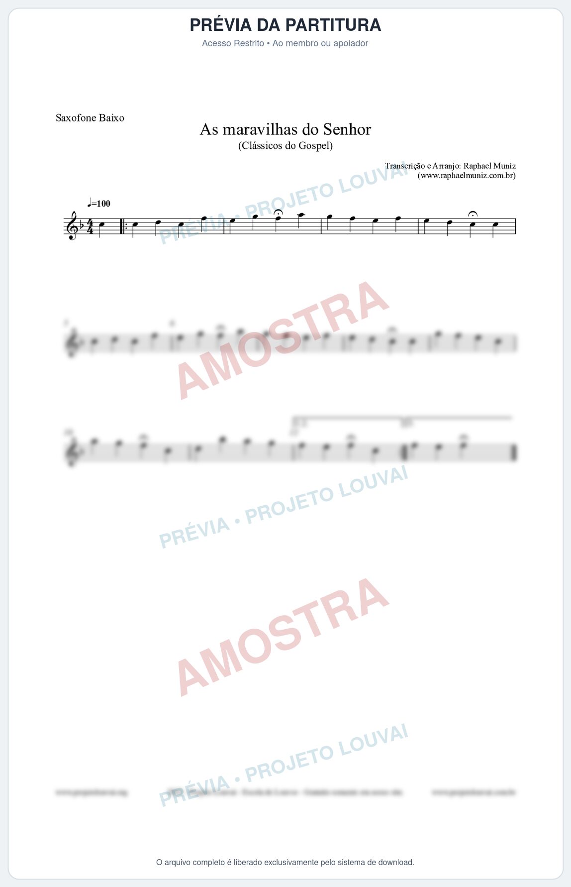Prévia protegida da primeira página da partitura Partitura para Saxofone Baixo - As maravilhas do Senhor - Salmos e Hinos nº213 - Clássicos do Gospel
