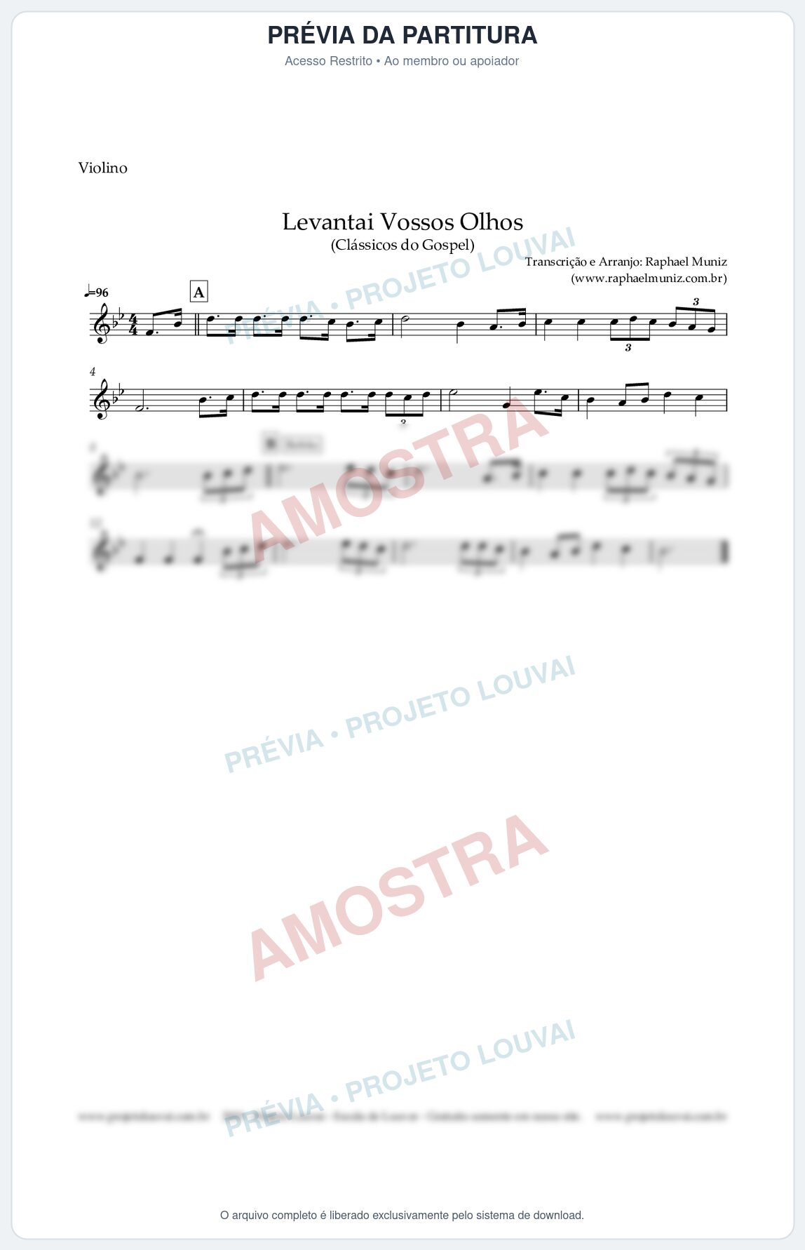 Prévia protegida da primeira página da partitura Partitura para Violino - Levantai Vossos Olhos - Harpa Cristã nº 323 - Clássicos do Gospel