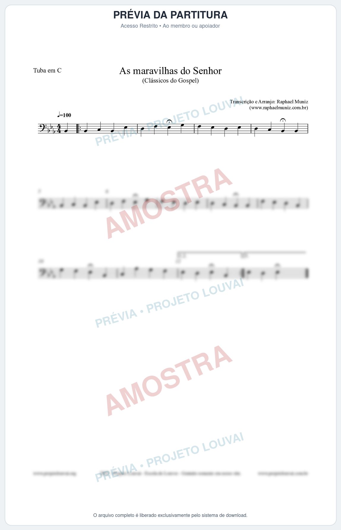 Prévia protegida da primeira página da partitura Partitura para Tuba em C - As maravilhas do Senhor - Salmos e Hinos nº213 - Clássicos do Gospel