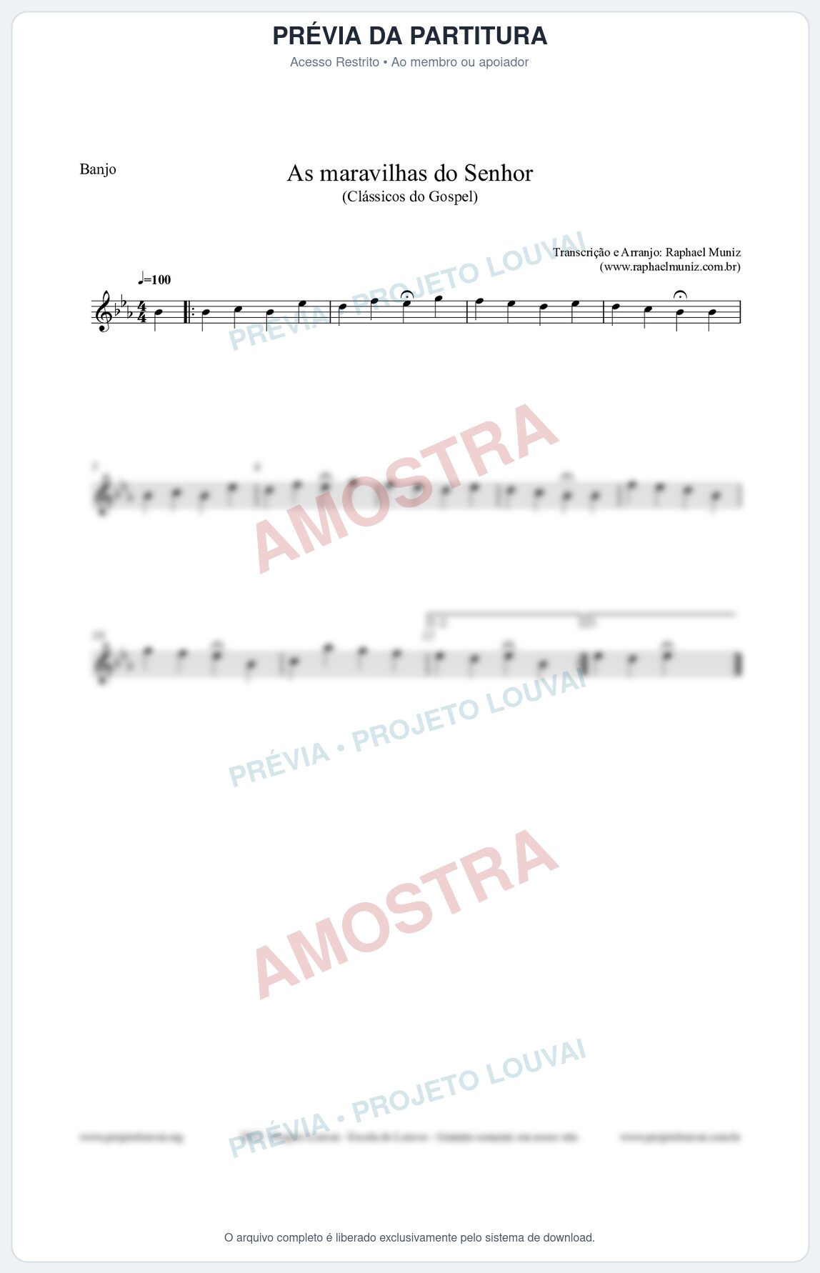 Prévia protegida da primeira página da partitura Partitura para Banjo - As maravilhas do Senhor - Salmos e Hinos nº213 - Clássicos do Gospel