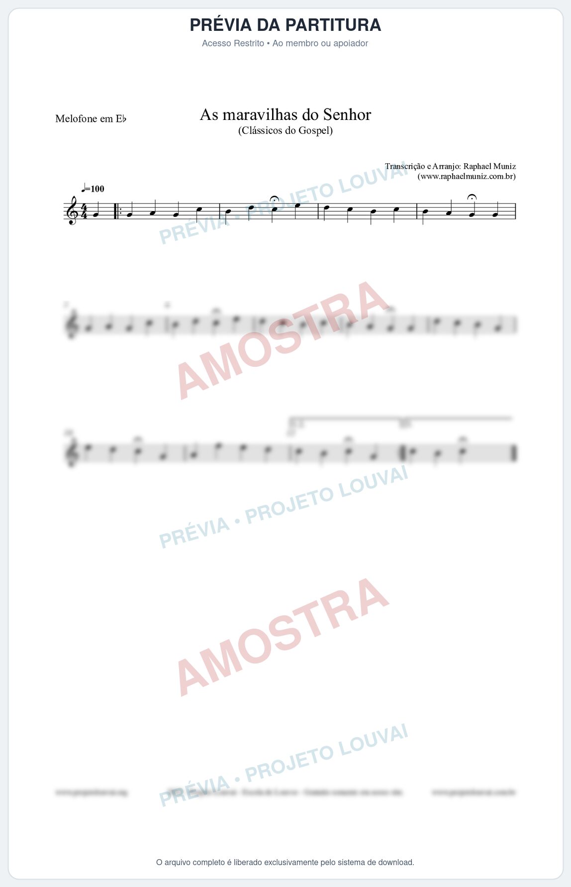 Prévia protegida da primeira página da partitura Partitura para Melofone em Eb - As maravilhas do Senhor - Salmos e Hinos nº213 - Clássicos do Gospel