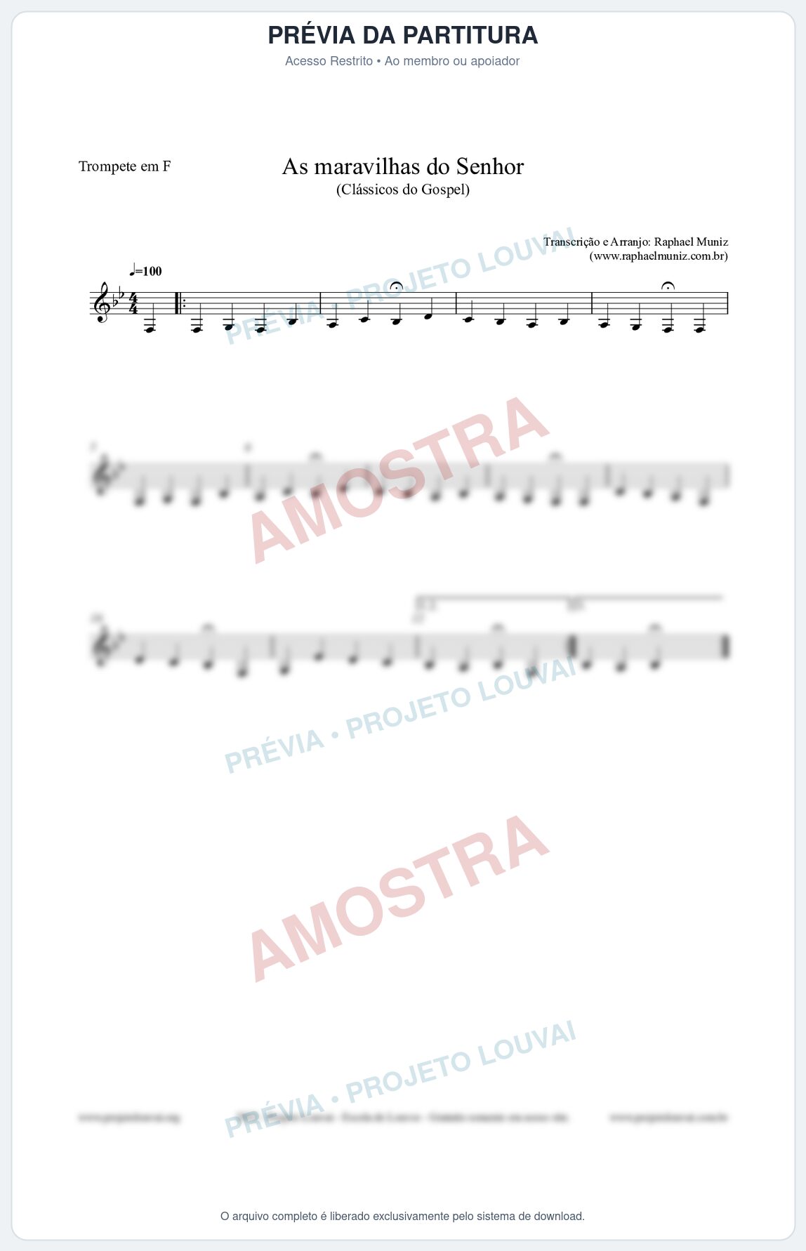 Prévia protegida da primeira página da partitura Partitura para Trompete em F - As maravilhas do Senhor - Salmos e Hinos nº213 - Clássicos do Gospel
