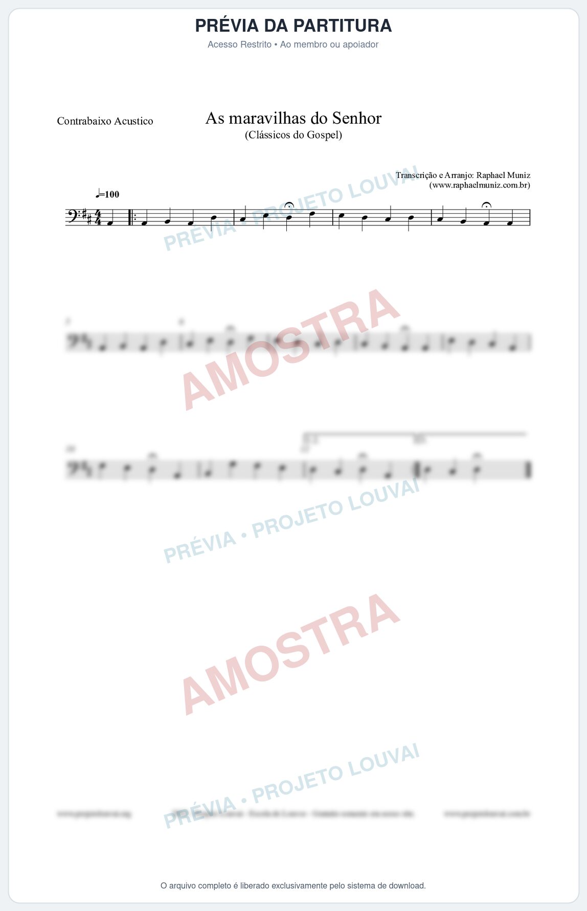 Prévia protegida da primeira página da partitura Partitura para Contrabaixo Acústico - As maravilhas do Senhor - Salmos e Hinos nº213 - Clássicos do Gospel