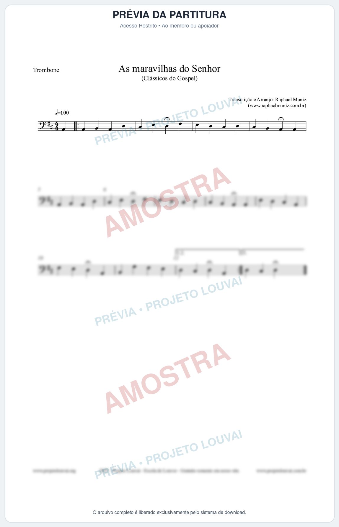 Prévia protegida da primeira página da partitura Partitura para Trombone - As maravilhas do Senhor - Salmos e Hinos nº213 - Clássicos do Gospel