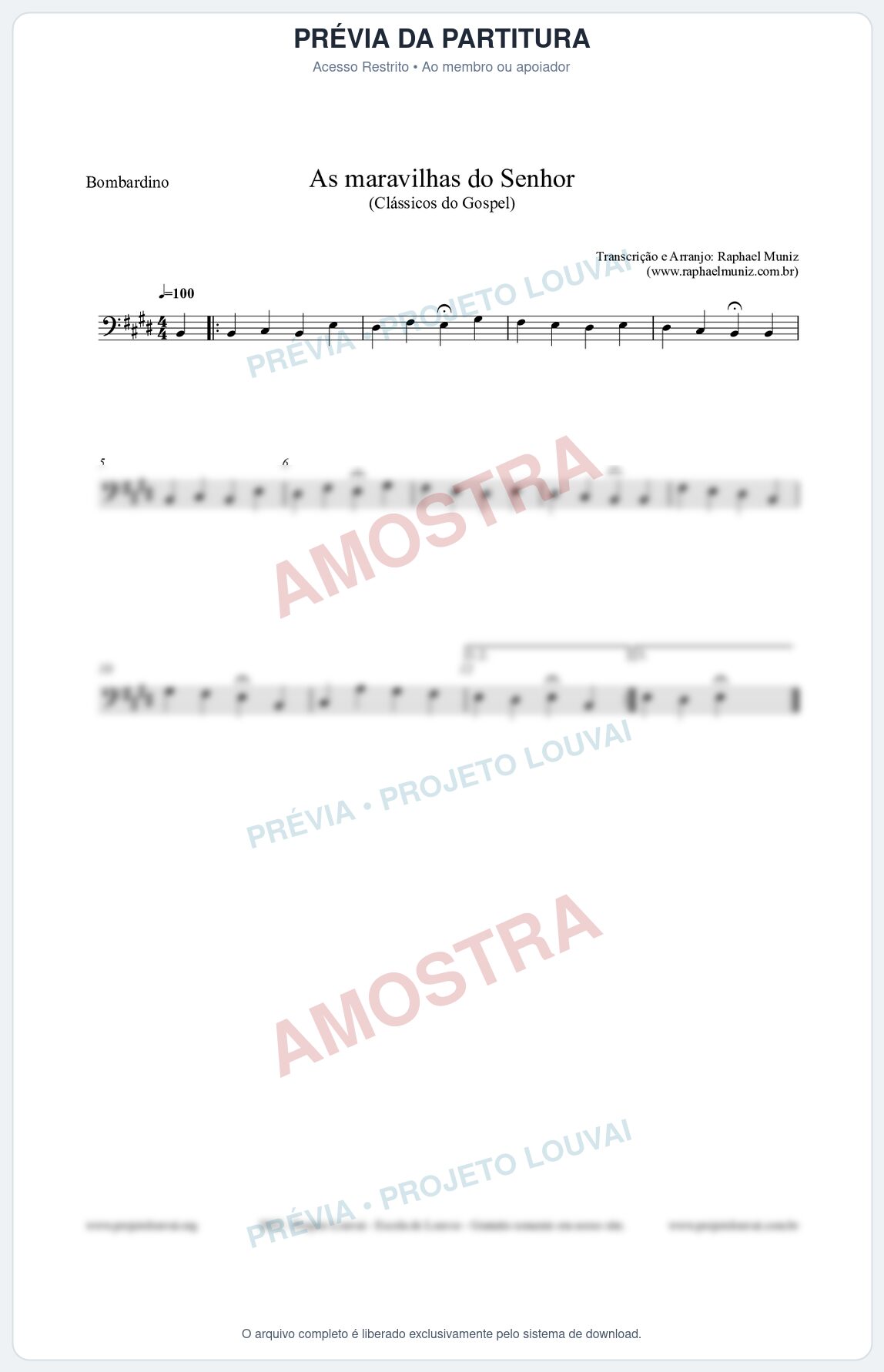 Prévia protegida da primeira página da partitura Partitura para Bombardino - As maravilhas do Senhor - Salmos e Hinos nº213 - Clássicos do Gospel