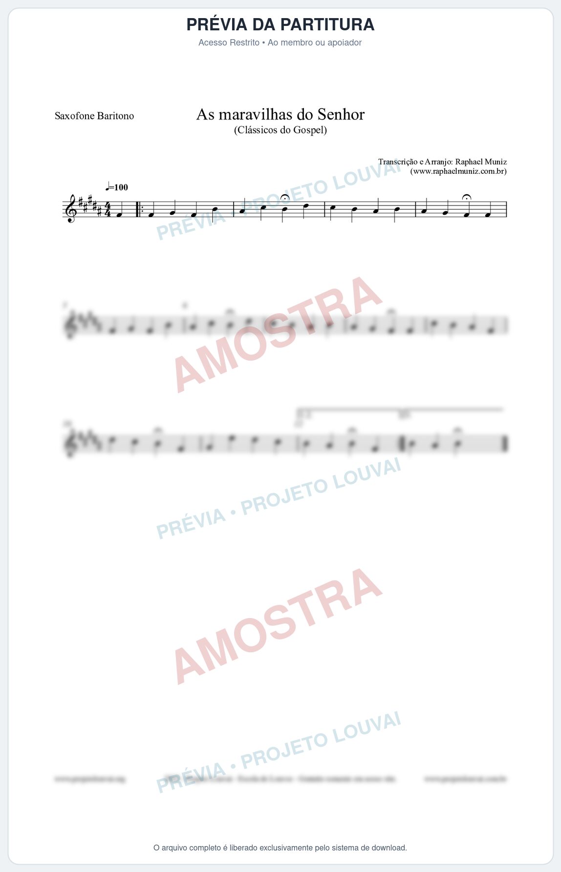 Prévia protegida da primeira página da partitura Partitura para Saxofone Barítono - As maravilhas do Senhor - Salmos e Hinos nº213 - Clássicos do Gospel