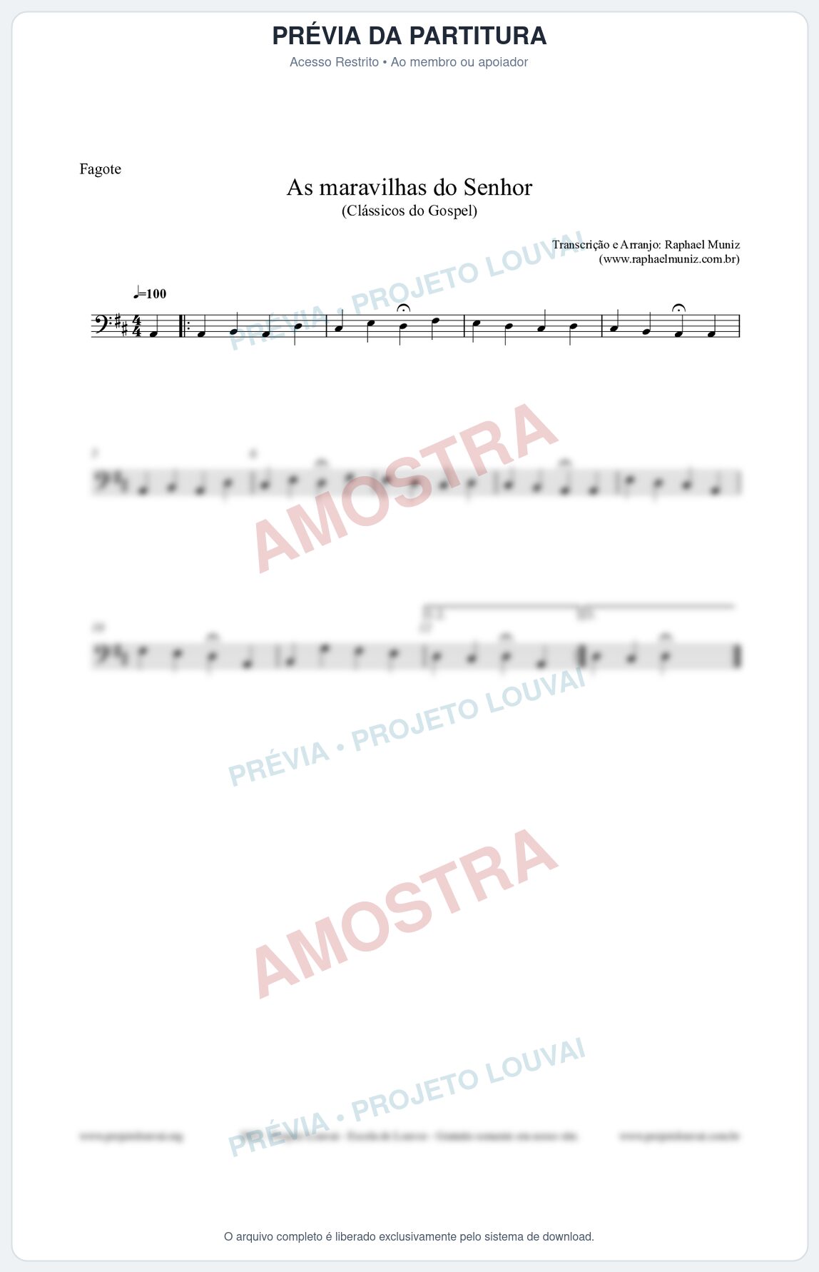 Prévia protegida da primeira página da partitura Partitura para Fagote - As maravilhas do Senhor - Salmos e Hinos nº213 - Clássicos do Gospel