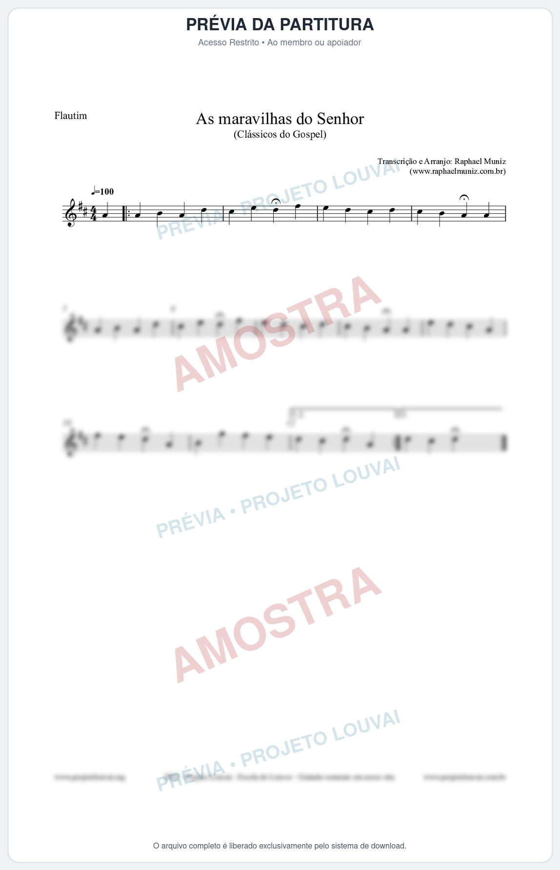 Prévia protegida da primeira página da partitura Partitura para Flautim - As maravilhas do Senhor - Salmos e Hinos nº213 - Clássicos do Gospel