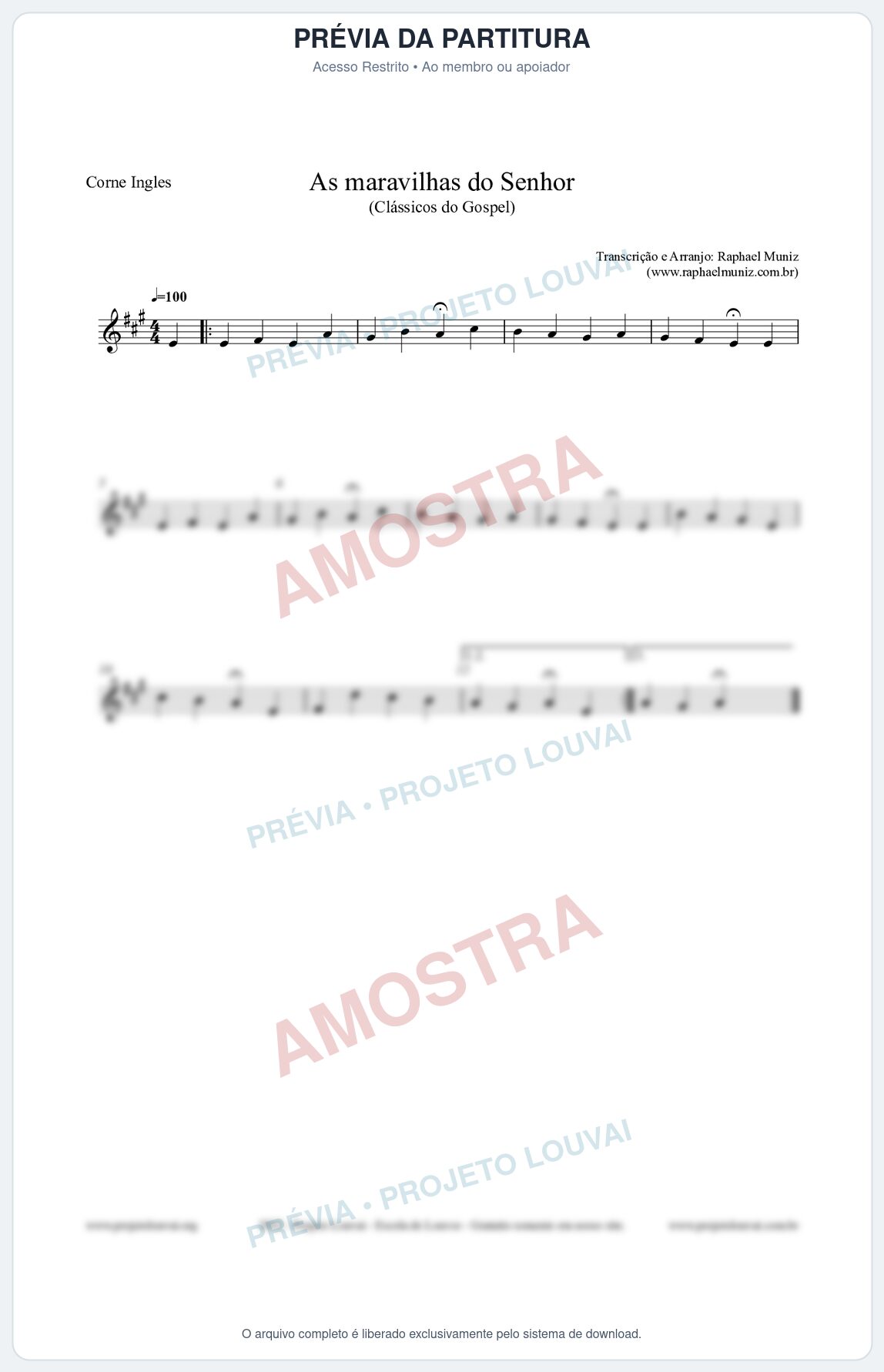Prévia protegida da primeira página da partitura Partitura para Corne Inglês - As maravilhas do Senhor - Salmos e Hinos nº213 - Clássicos do Gospel