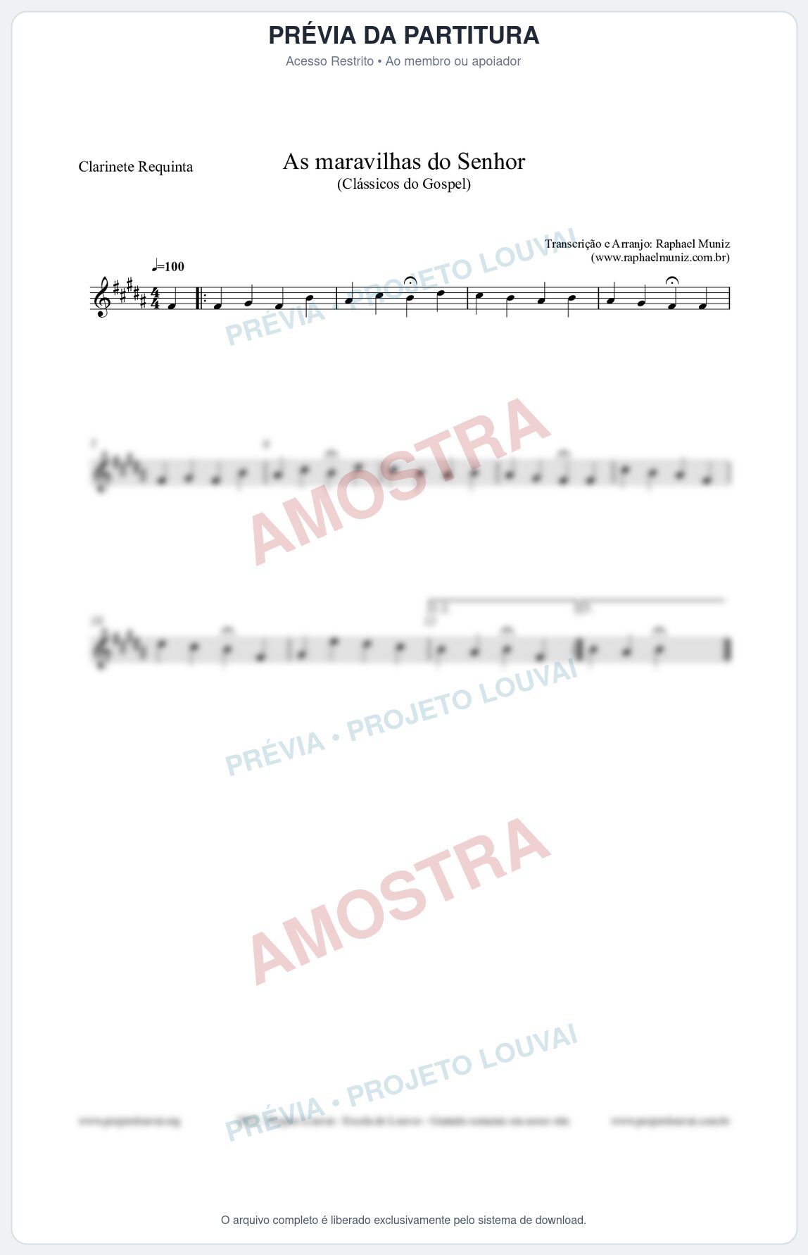 Prévia protegida da primeira página da partitura Partitura para Clarinete Requinta - As maravilhas do Senhor - Salmos e Hinos nº213 - Clássicos do Gospel