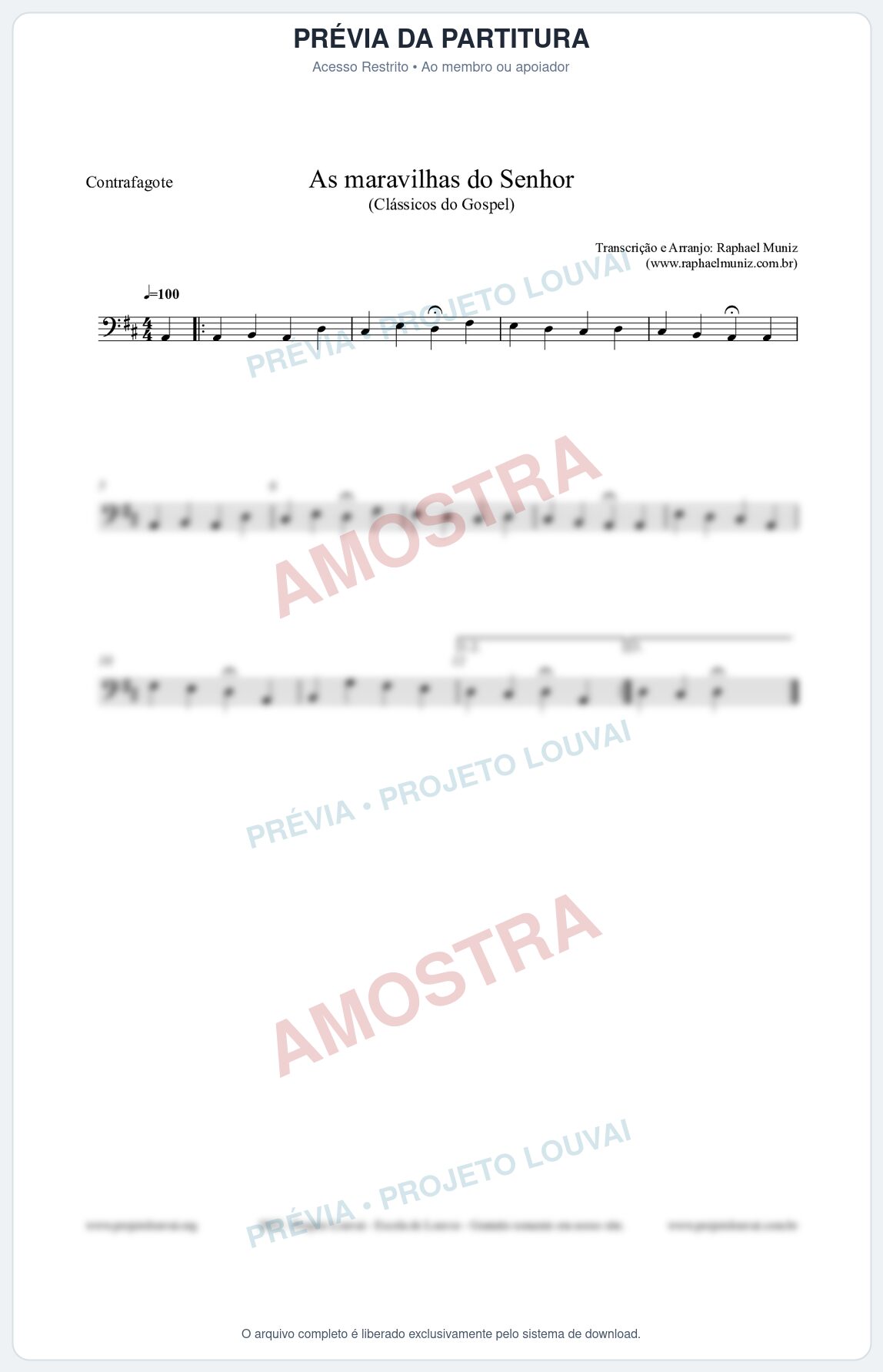 Prévia protegida da primeira página da partitura Partitura para Contrafagote - As maravilhas do Senhor - Salmos e Hinos nº213 - Clássicos do Gospel