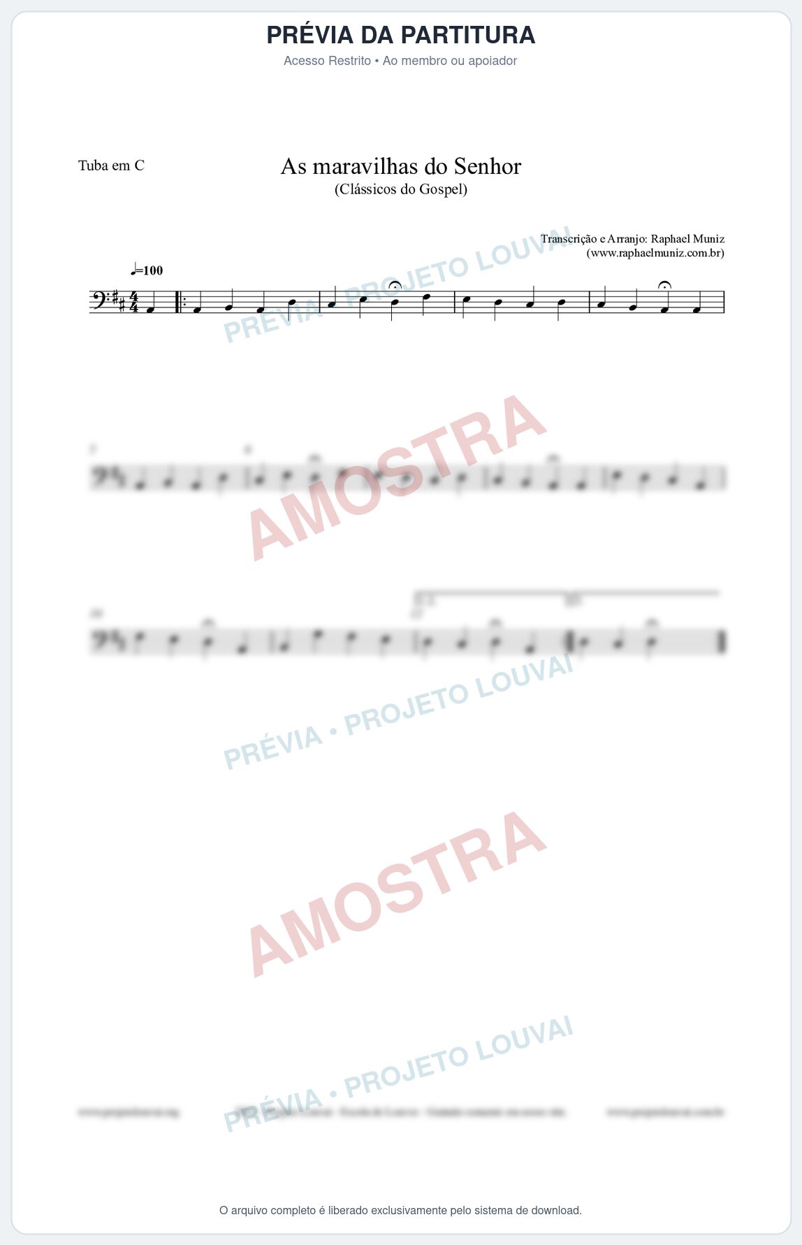 Prévia protegida da primeira página da partitura Partitura para Tuba em C - As maravilhas do Senhor - Salmos e Hinos nº213 - Clássicos do Gospel