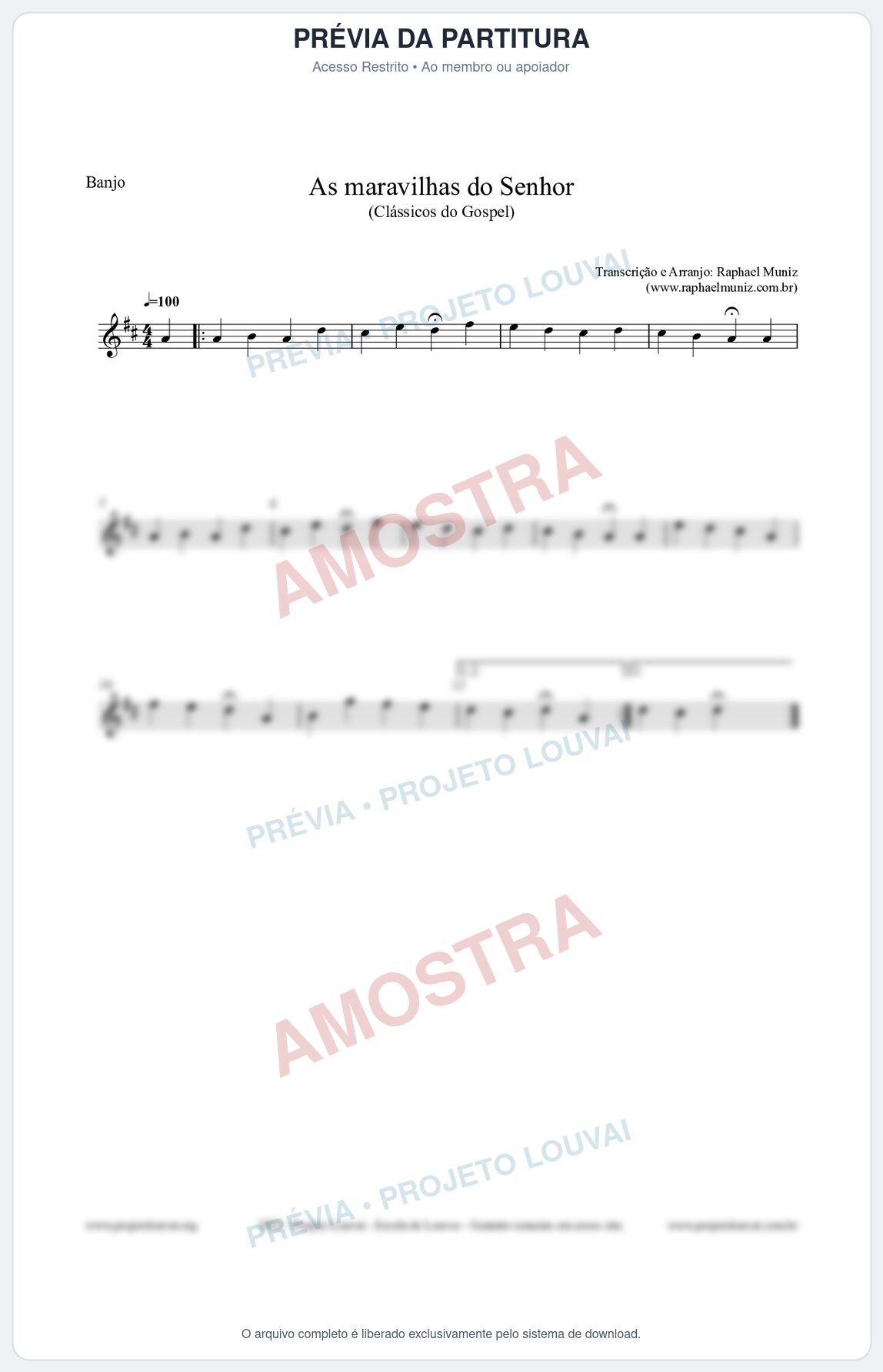 Prévia protegida da primeira página da partitura Partitura para Banjo - As maravilhas do Senhor - Salmos e Hinos nº213 - Clássicos do Gospel