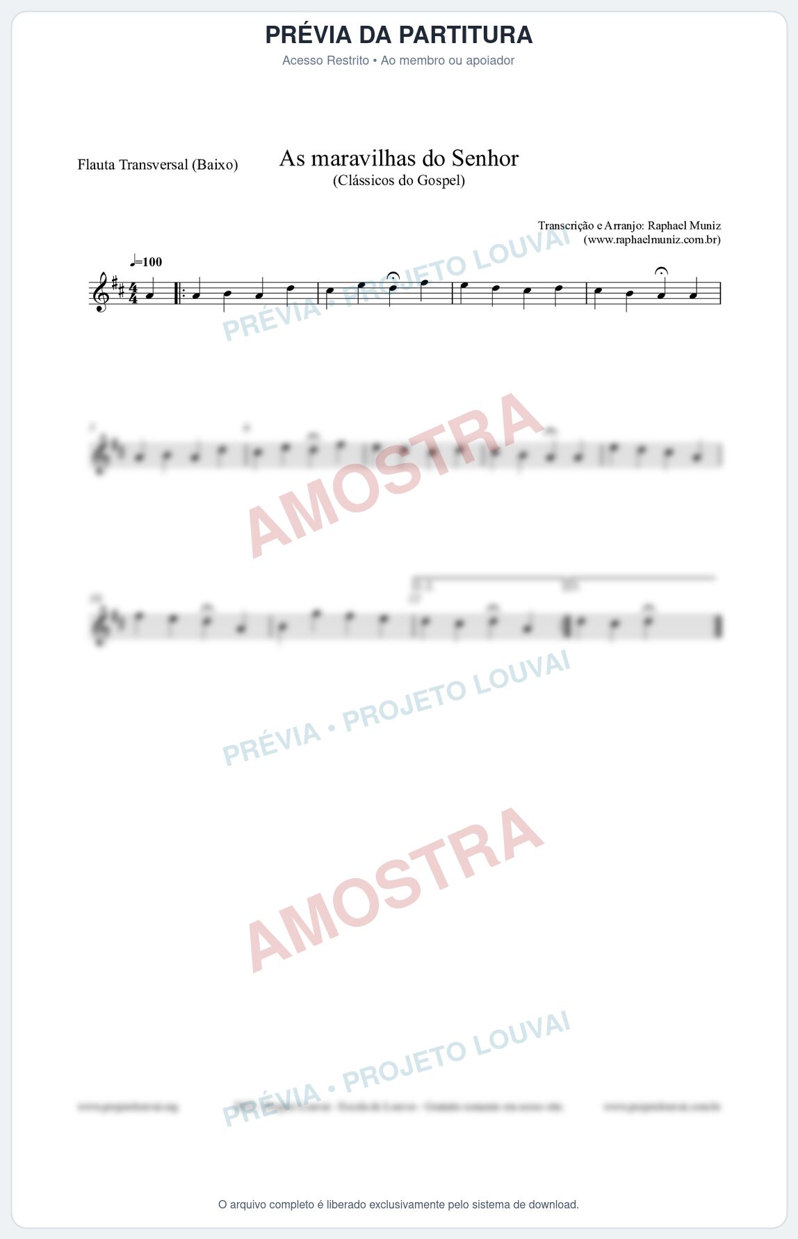 Prévia protegida da primeira página da partitura Partitura para Flauta Transversal (Baixo) - As maravilhas do Senhor - Salmos e Hinos nº213 - Clássicos do Gospel