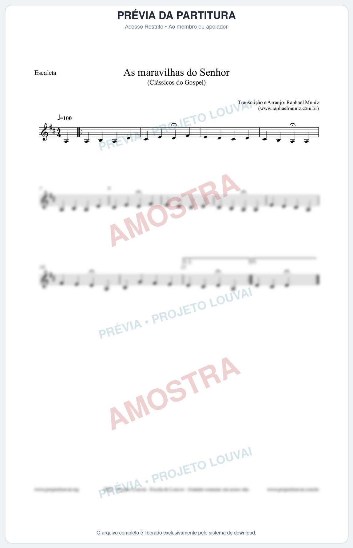 Prévia protegida da primeira página da partitura Partitura para Escaleta - As maravilhas do Senhor - Salmos e Hinos nº213 - Clássicos do Gospel