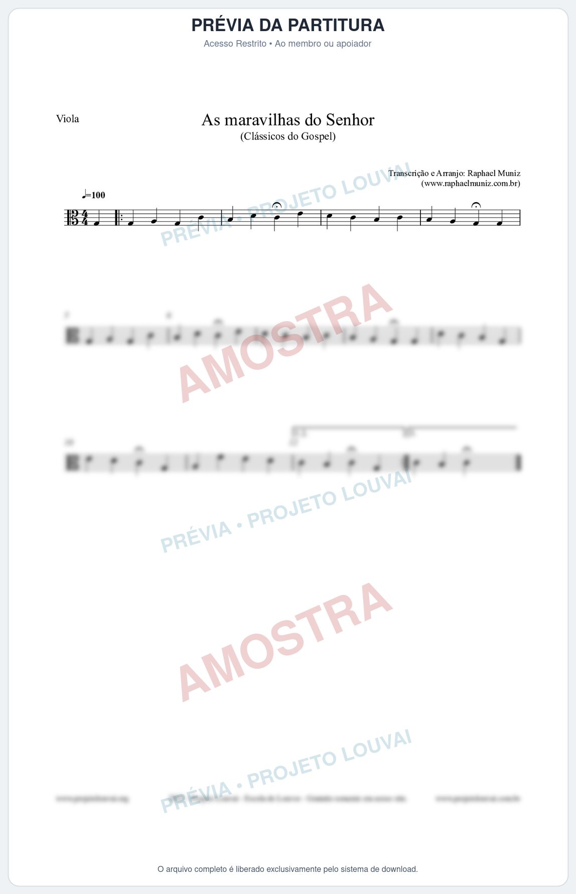 Prévia protegida da primeira página da partitura Partitura para Viola - As maravilhas do Senhor - Salmos e Hinos nº213 - Clássicos do Gospel