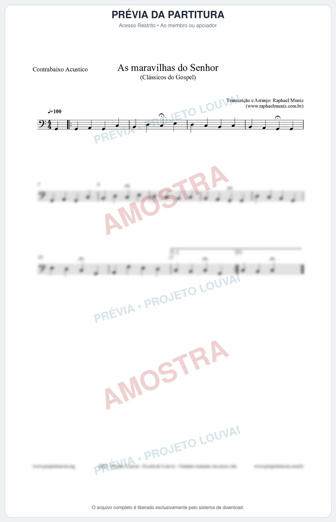 Prévia protegida da primeira página da partitura Partitura para Contrabaixo Acústico - As maravilhas do Senhor - Salmos e Hinos nº213 - Clássicos do Gospel