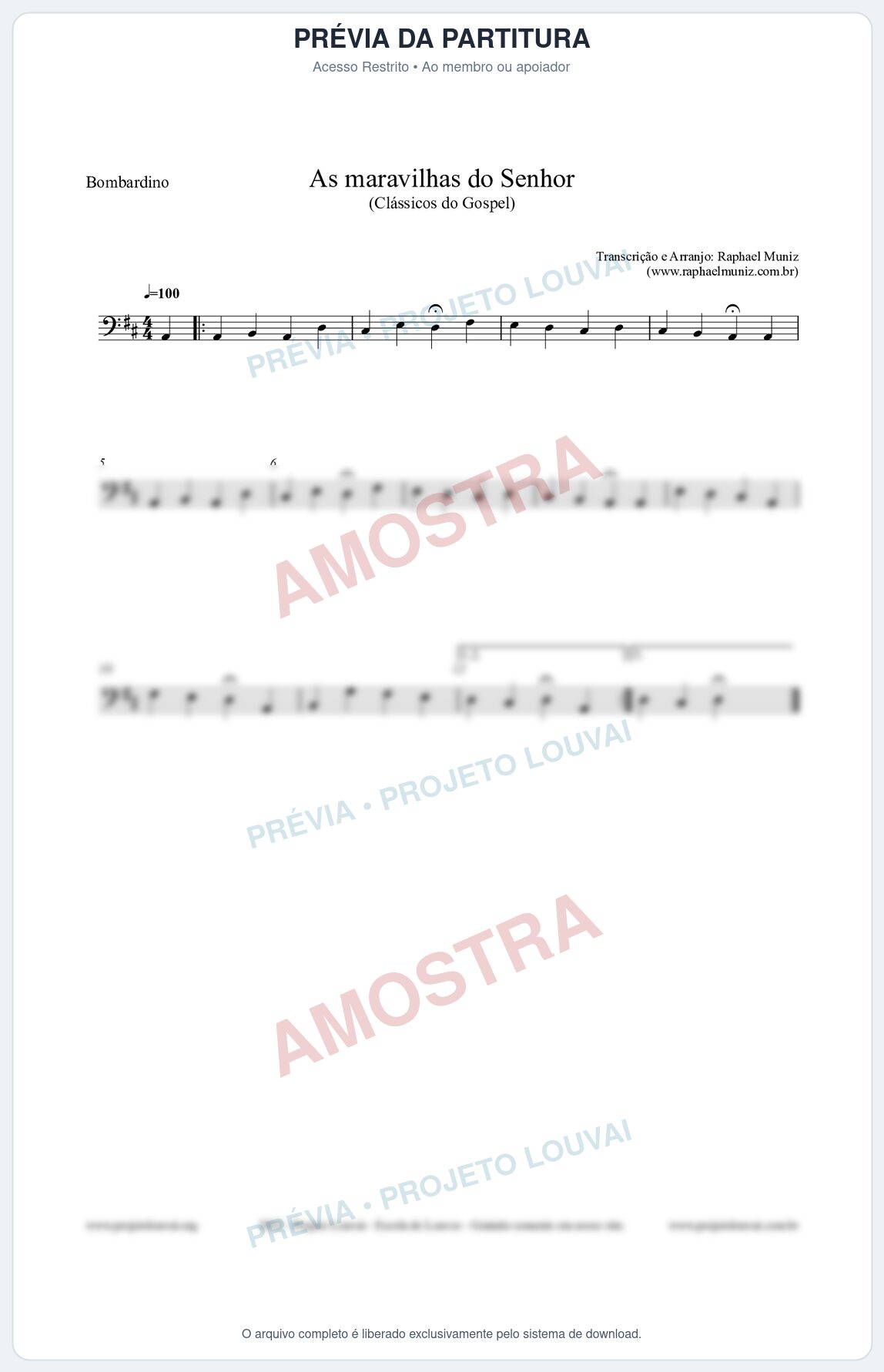 Prévia protegida da primeira página da partitura Partitura para Bombardino - As maravilhas do Senhor - Salmos e Hinos nº213 - Clássicos do Gospel