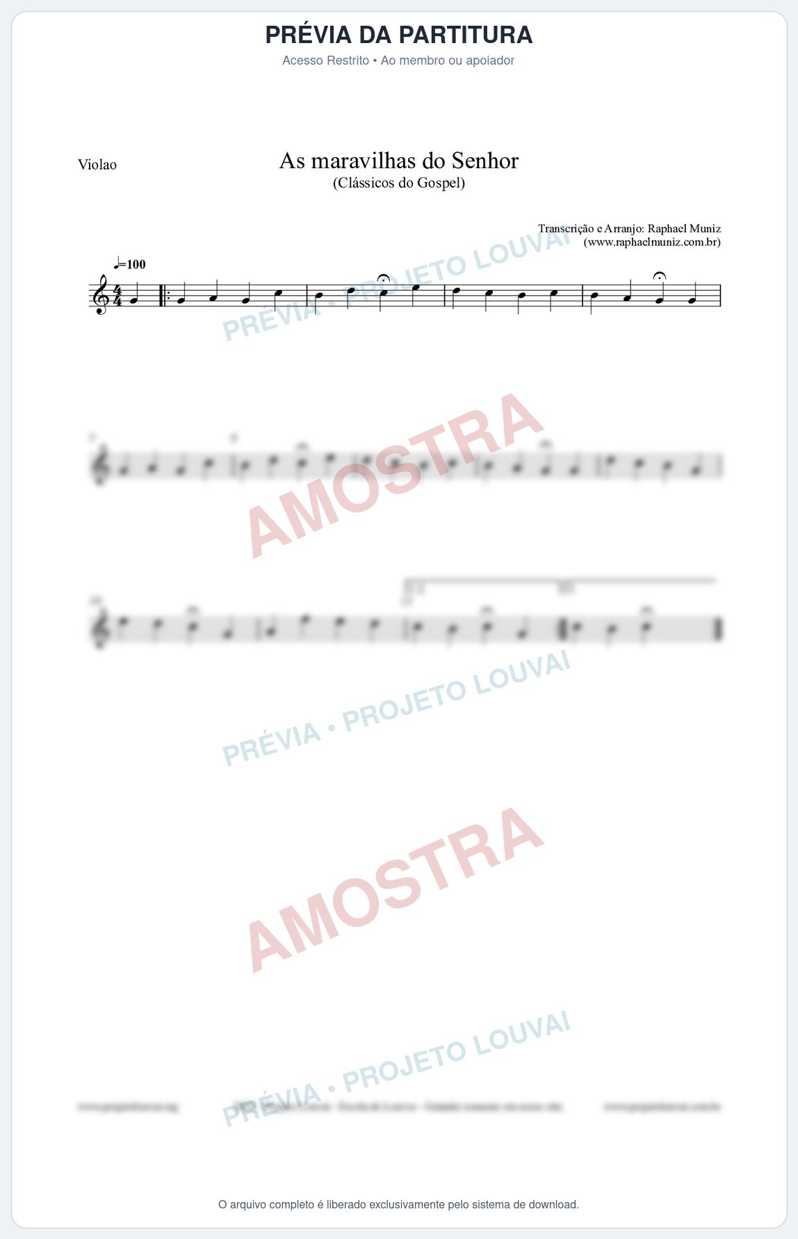 Prévia protegida da primeira página da partitura Partitura para Violão - As maravilhas do Senhor - Salmos e Hinos nº213 - Clássicos do Gospel