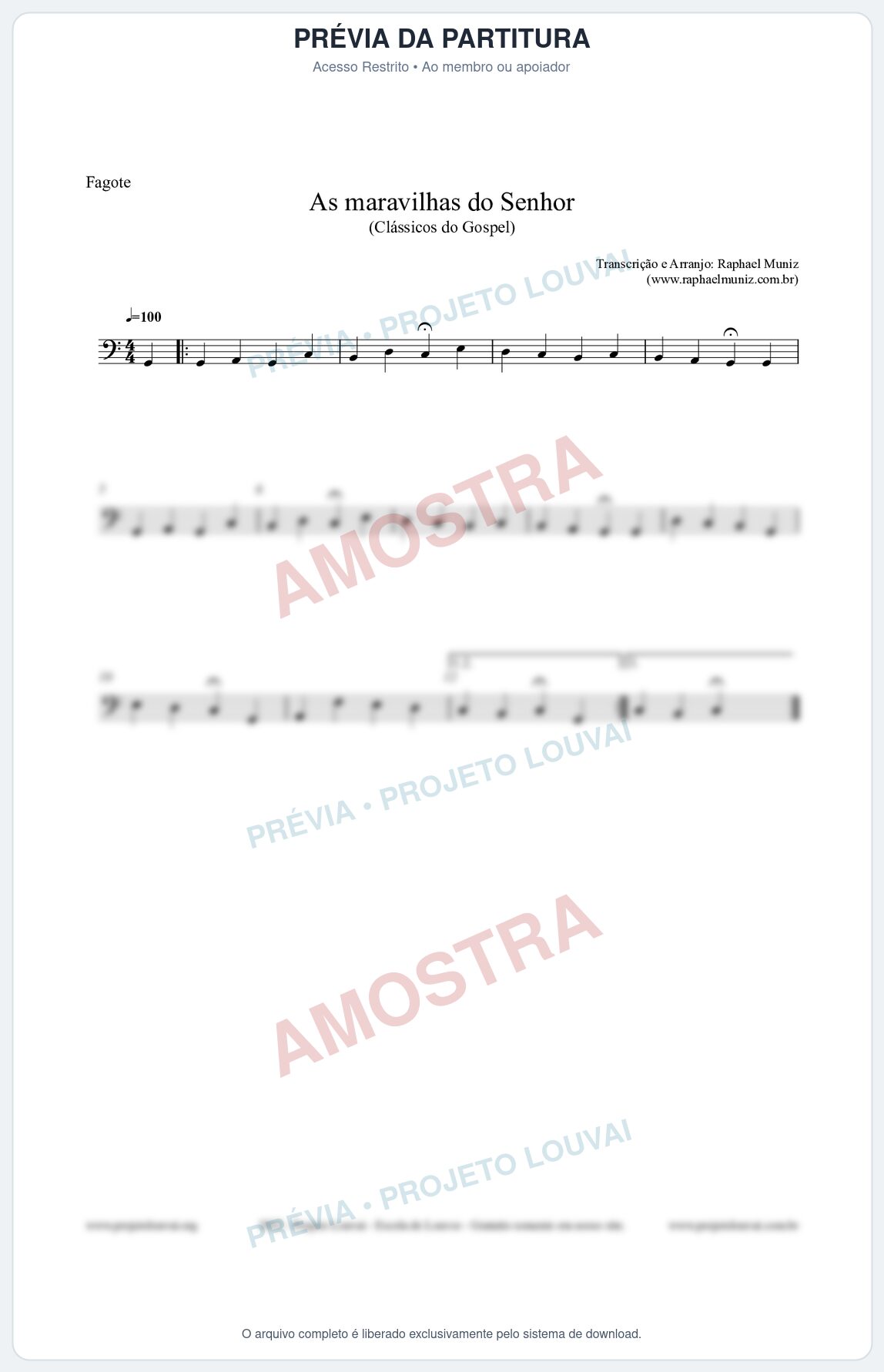 Prévia protegida da primeira página da partitura Partitura para Fagote - As maravilhas do Senhor - Salmos e Hinos nº213 - Clássicos do Gospel