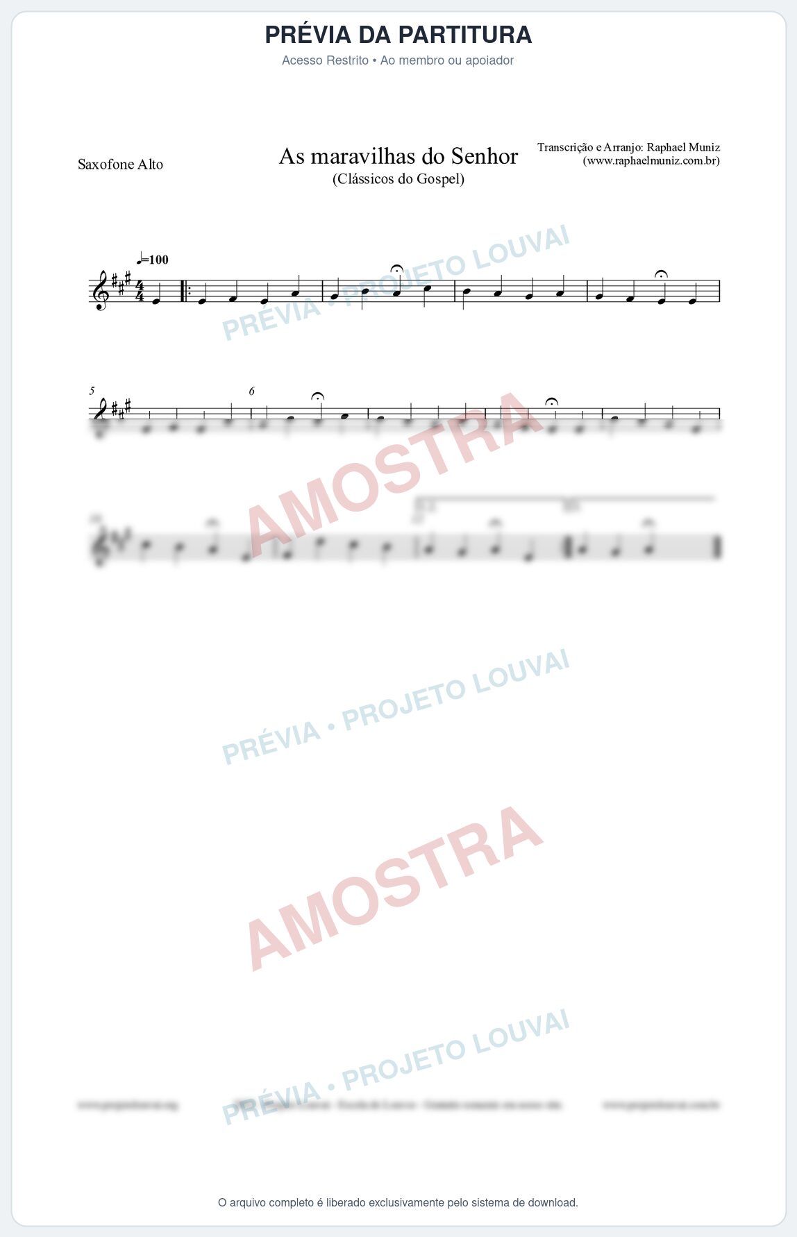 Prévia protegida da primeira página da partitura Partitura para Saxofone Alto - As maravilhas do Senhor - Salmos e Hinos nº213 - Clássicos do Gospel