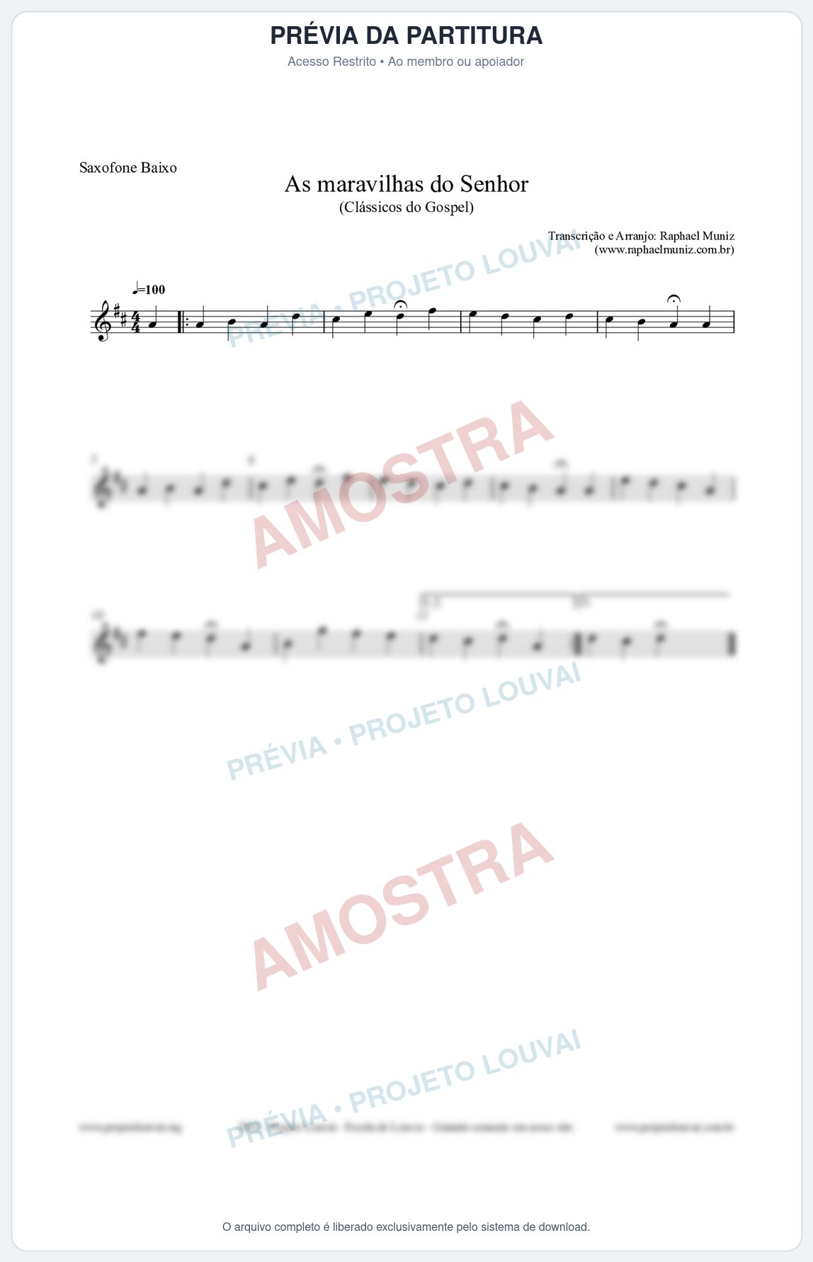 Prévia protegida da primeira página da partitura Partitura para Saxofone Baixo - As maravilhas do Senhor - Salmos e Hinos nº213 - Clássicos do Gospel