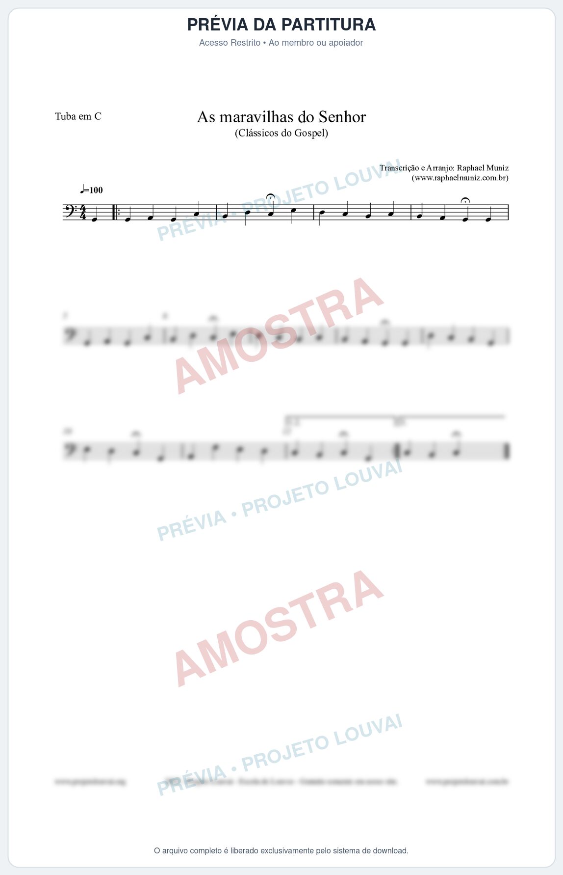 Prévia protegida da primeira página da partitura Partitura para Tuba em C - As maravilhas do Senhor - Salmos e Hinos nº213 - Clássicos do Gospel