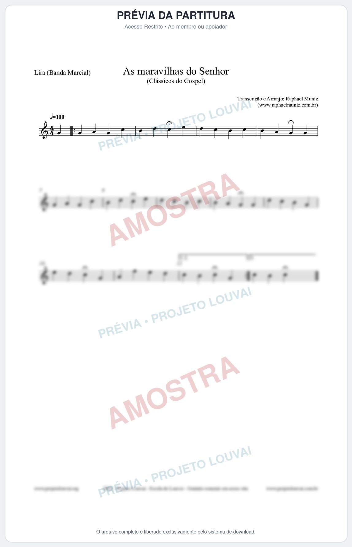 Prévia protegida da primeira página da partitura Partitura para Lira (Banda Marcial) - As maravilhas do Senhor - Salmos e Hinos nº213 - Clássicos do Gospel