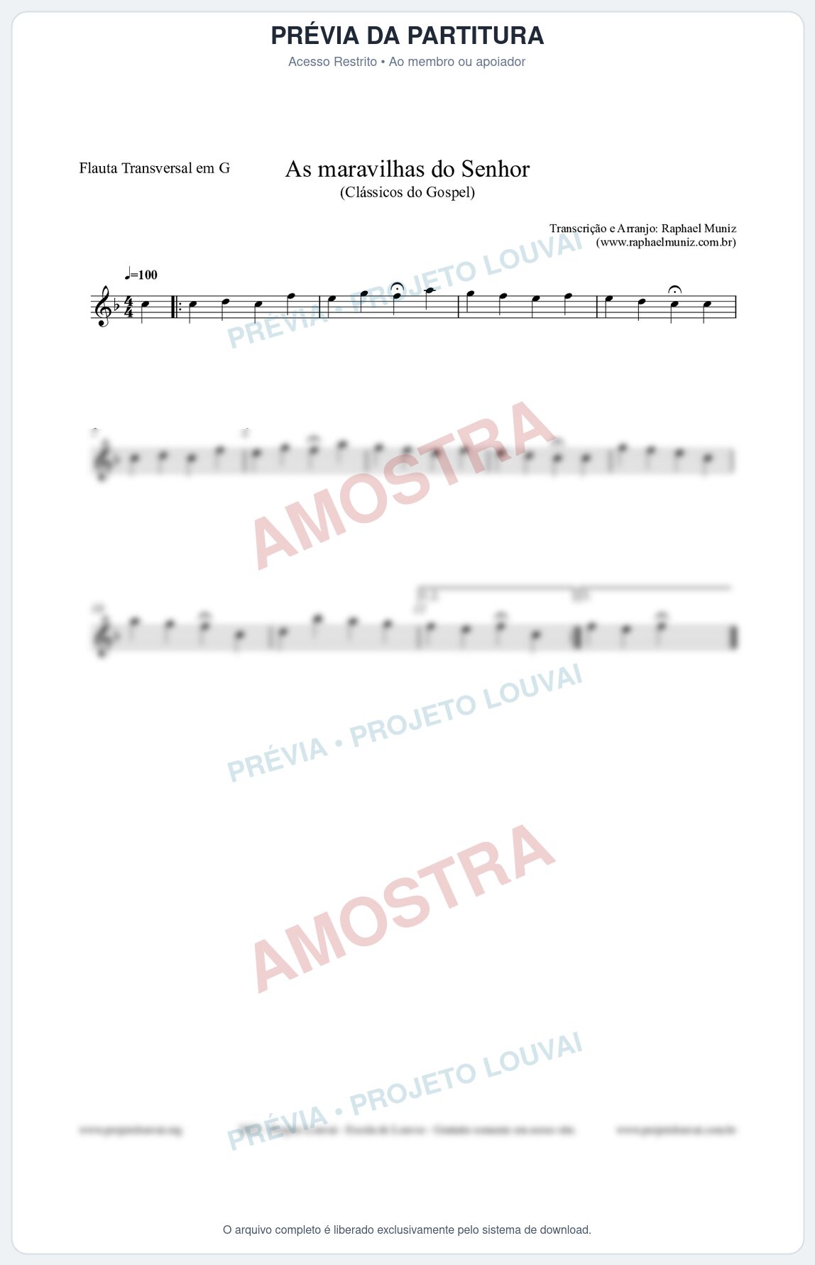 Prévia protegida da primeira página da partitura Partitura para Flauta Transversal em G - As maravilhas do Senhor - Salmos e Hinos nº213 - Clássicos do Gospel