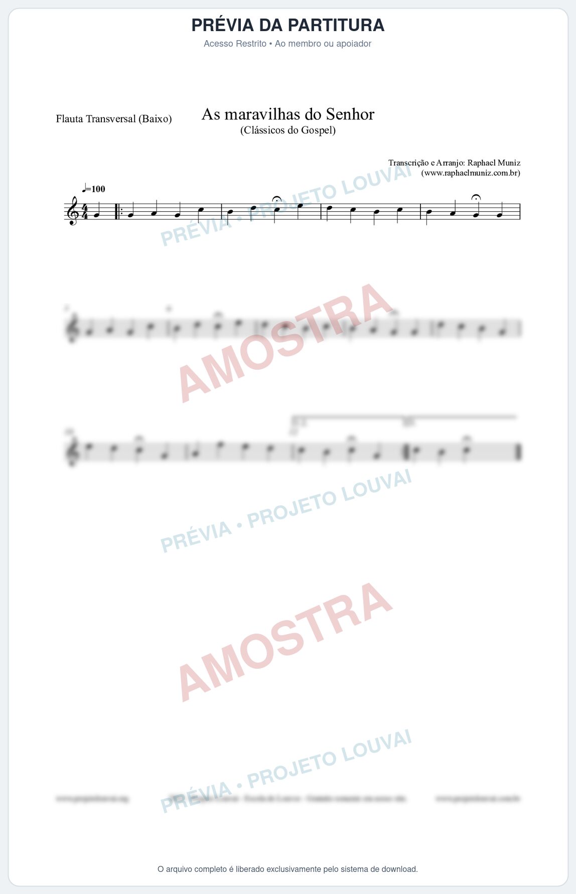 Prévia protegida da primeira página da partitura Partitura para Flauta Transversal (Baixo) - As maravilhas do Senhor - Salmos e Hinos nº213 - Clássicos do Gospel