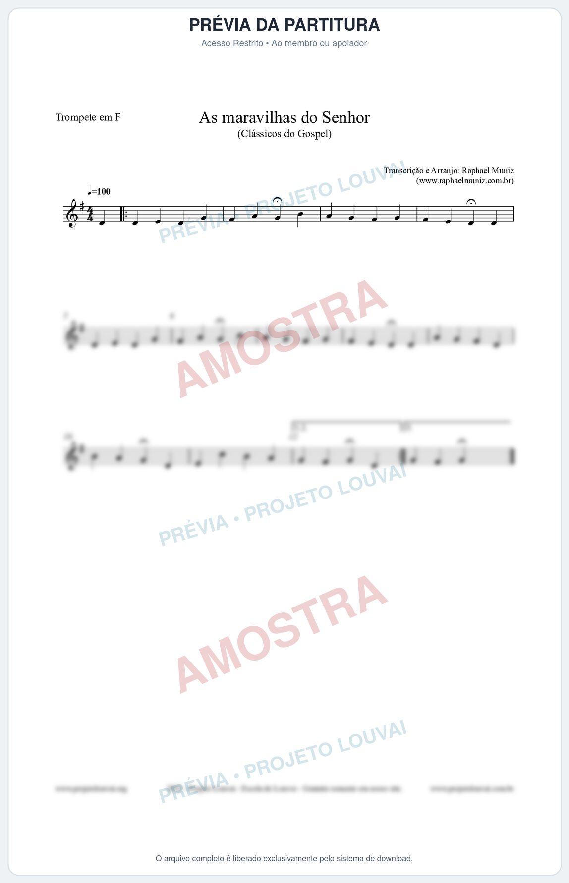 Prévia protegida da primeira página da partitura Partitura para Trompete em F - As maravilhas do Senhor - Salmos e Hinos nº213 - Clássicos do Gospel