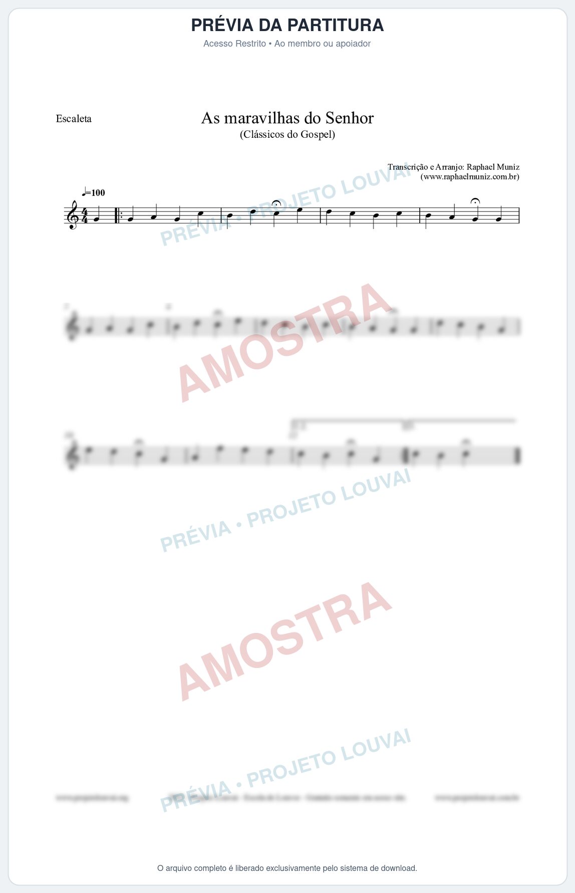 Prévia protegida da primeira página da partitura Partitura para Escaleta - As maravilhas do Senhor - Salmos e Hinos nº213 - Clássicos do Gospel