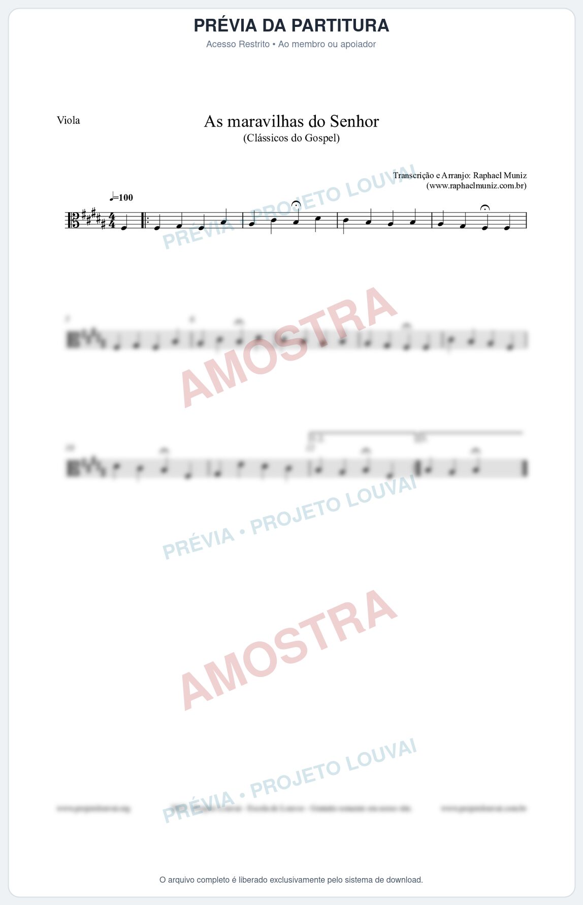 Prévia protegida da primeira página da partitura Partitura para Viola - As maravilhas do Senhor - Salmos e Hinos nº213 - Clássicos do Gospel
