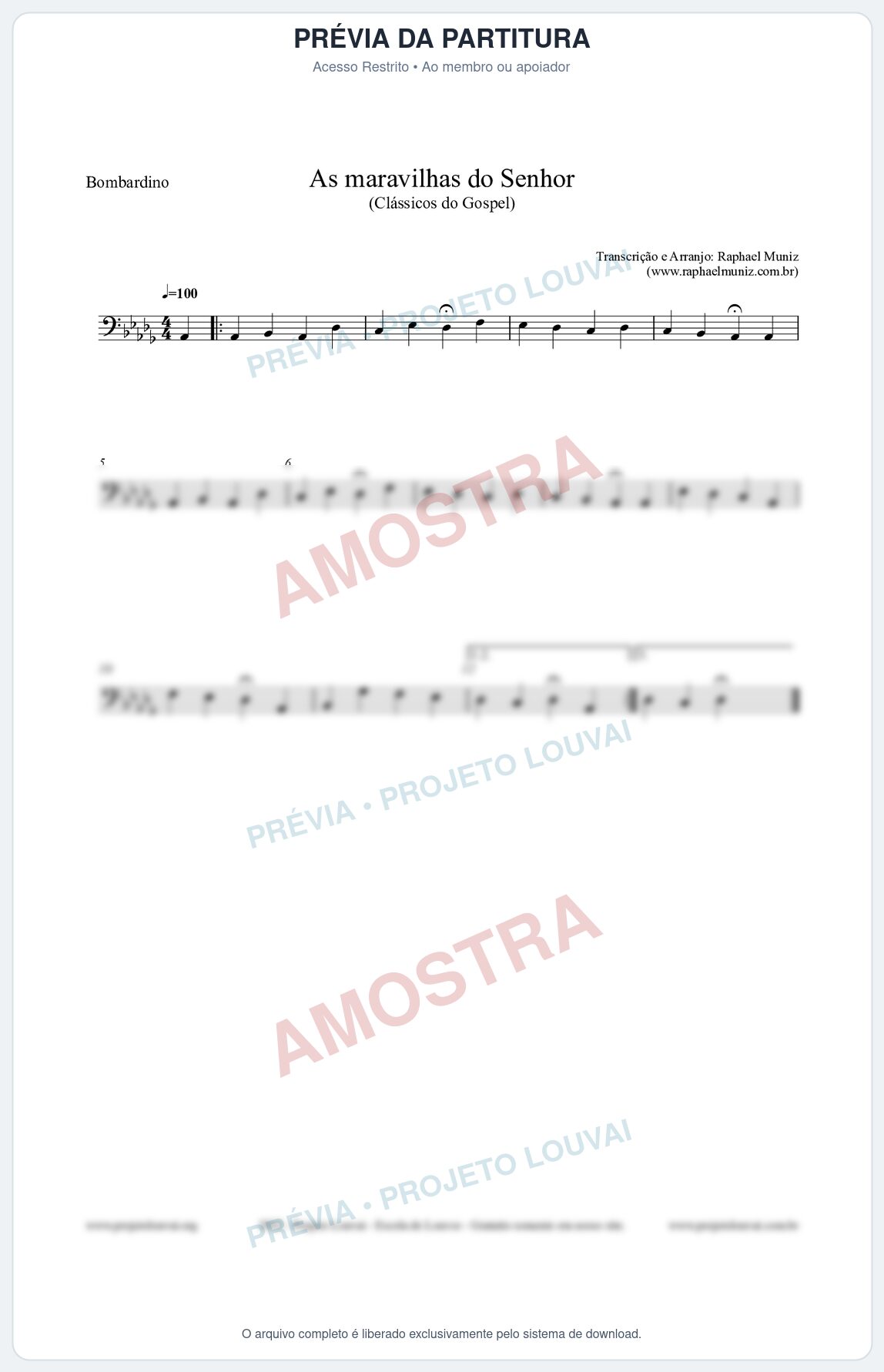 Prévia protegida da primeira página da partitura Partitura para Bombardino - As maravilhas do Senhor - Salmos e Hinos nº213 - Clássicos do Gospel