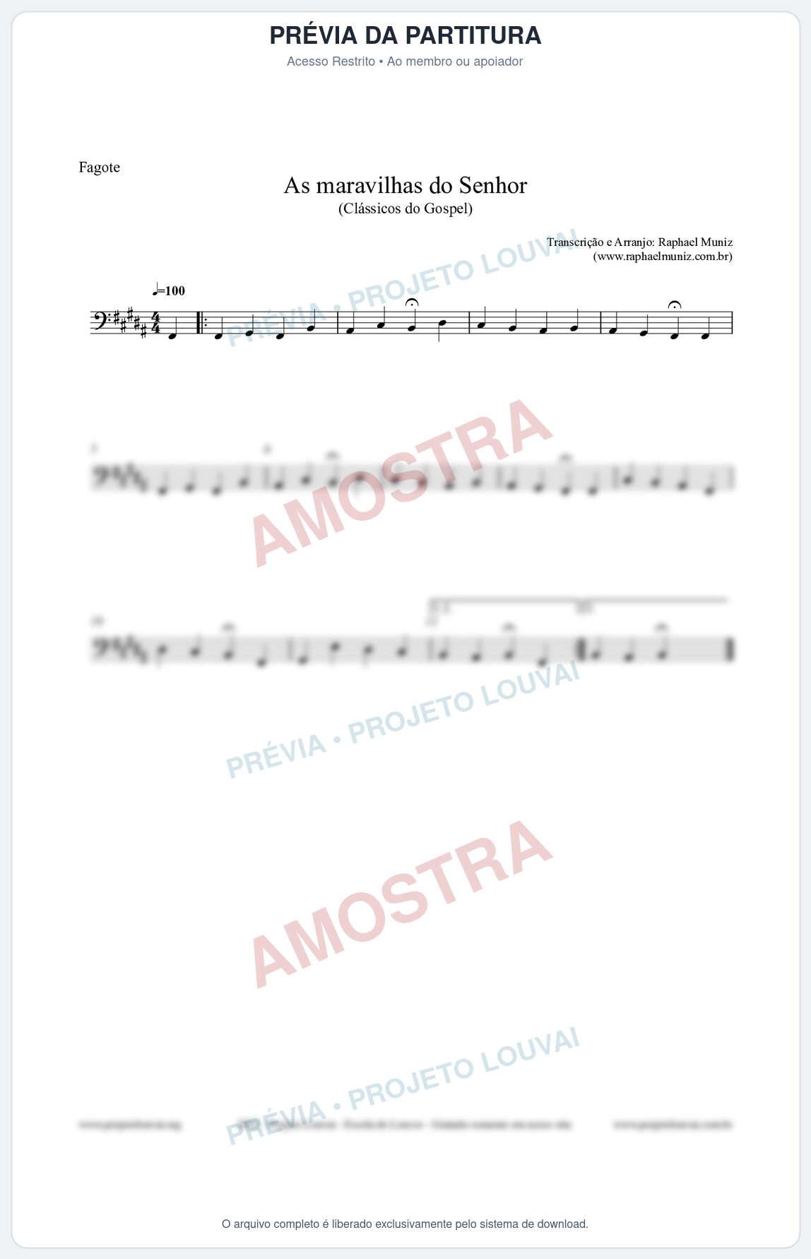 Prévia protegida da primeira página da partitura Partitura para Fagote - As maravilhas do Senhor - Salmos e Hinos nº213 - Clássicos do Gospel