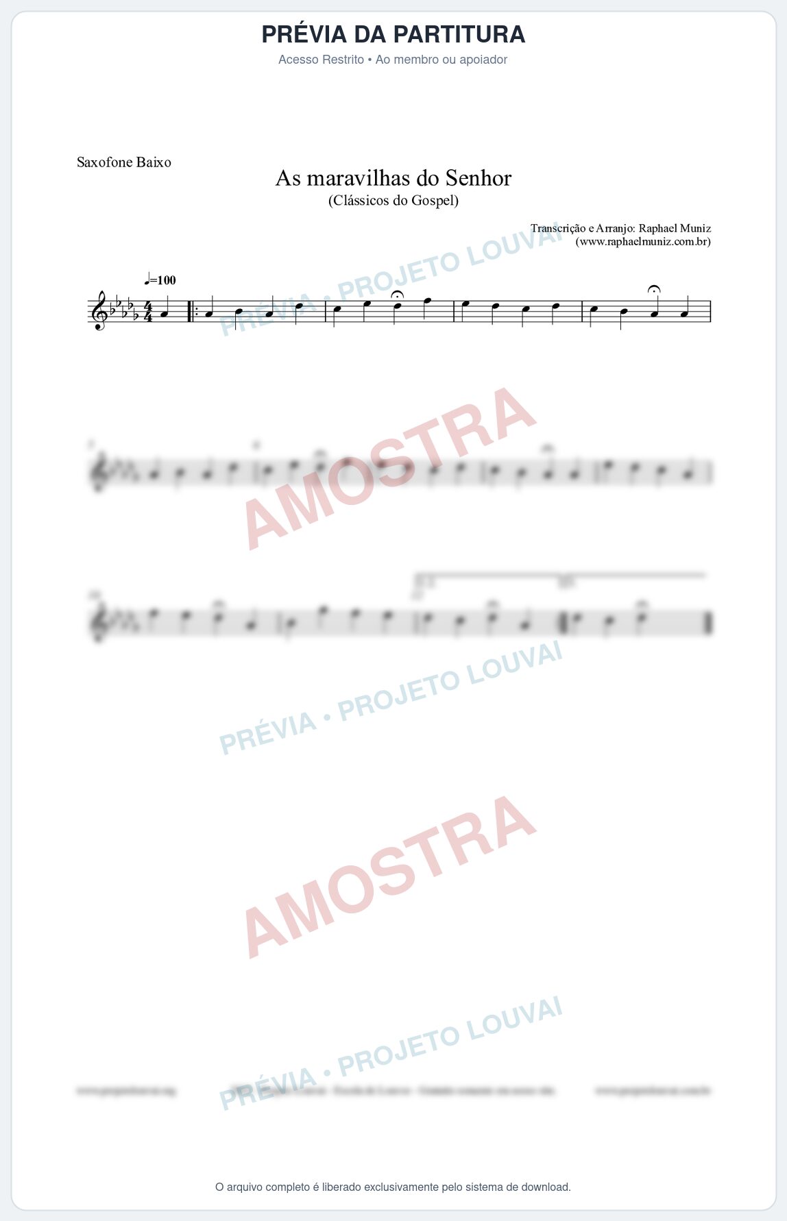 Prévia protegida da primeira página da partitura Partitura para Saxofone Baixo - As maravilhas do Senhor - Salmos e Hinos nº213 - Clássicos do Gospel