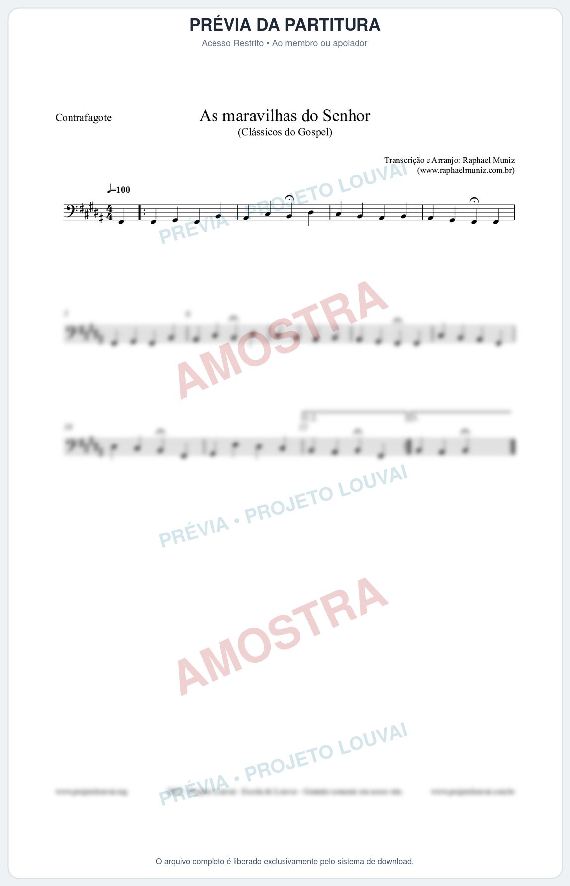 Prévia protegida da primeira página da partitura Partitura para Contrafagote - As maravilhas do Senhor - Salmos e Hinos nº213 - Clássicos do Gospel