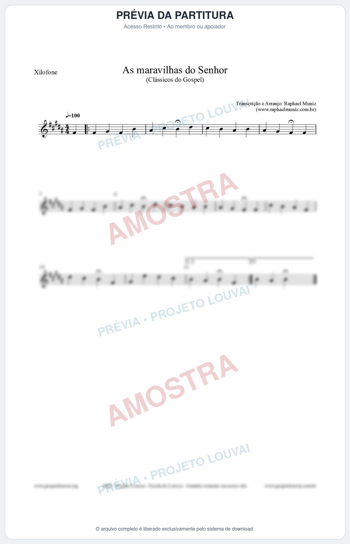 Prévia protegida da primeira página da partitura Partitura para Xilofone - As maravilhas do Senhor - Salmos e Hinos nº213 - Clássicos do Gospel