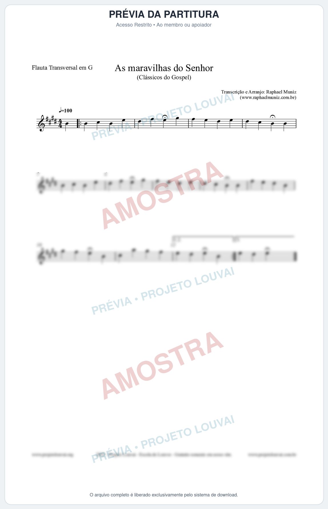 Prévia protegida da primeira página da partitura Partitura para Flauta Transversal em G - As maravilhas do Senhor - Salmos e Hinos nº213 - Clássicos do Gospel