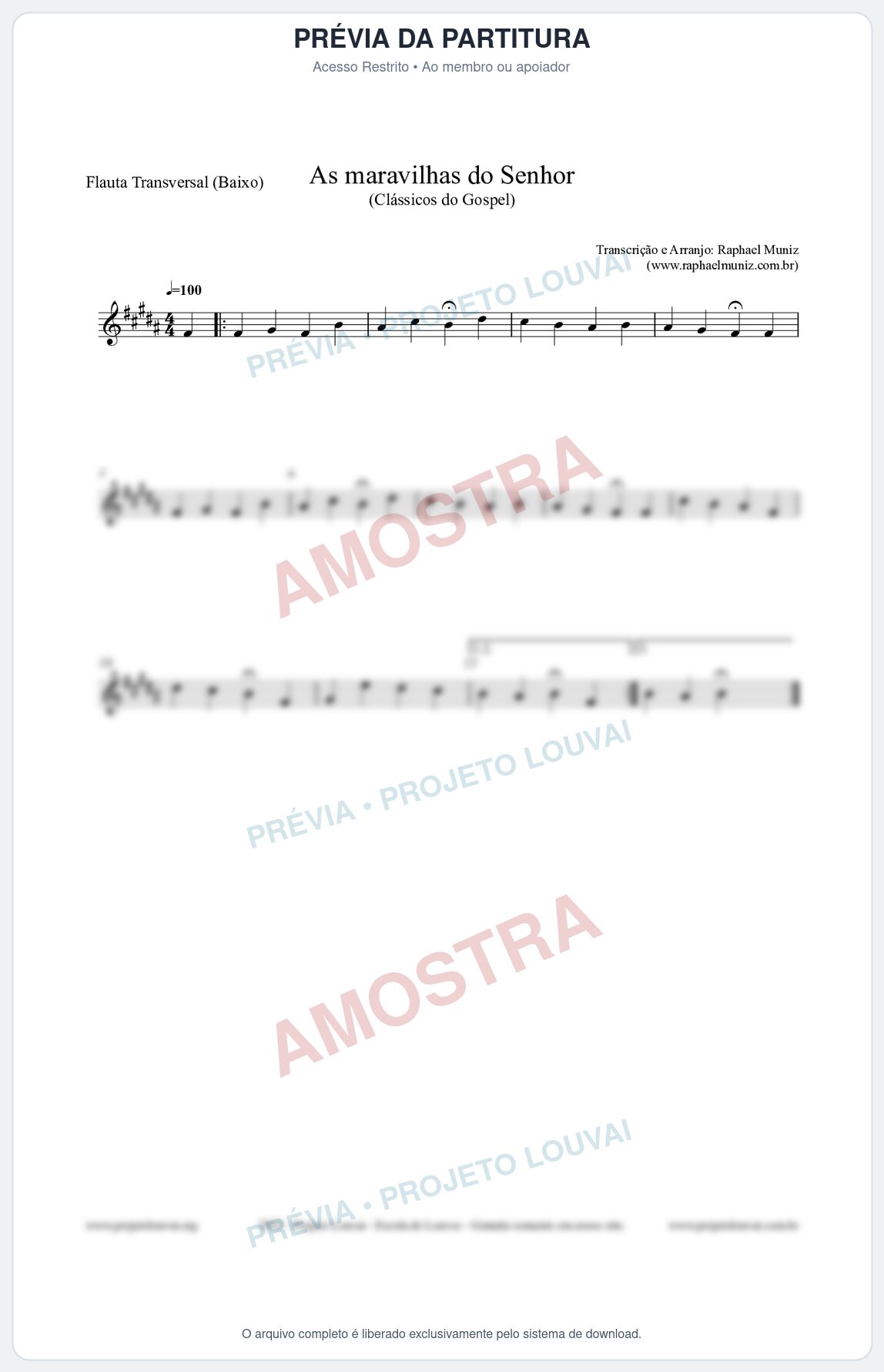 Prévia protegida da primeira página da partitura Partitura para Flauta Transversal (Baixo) - As maravilhas do Senhor - Salmos e Hinos nº213 - Clássicos do Gospel