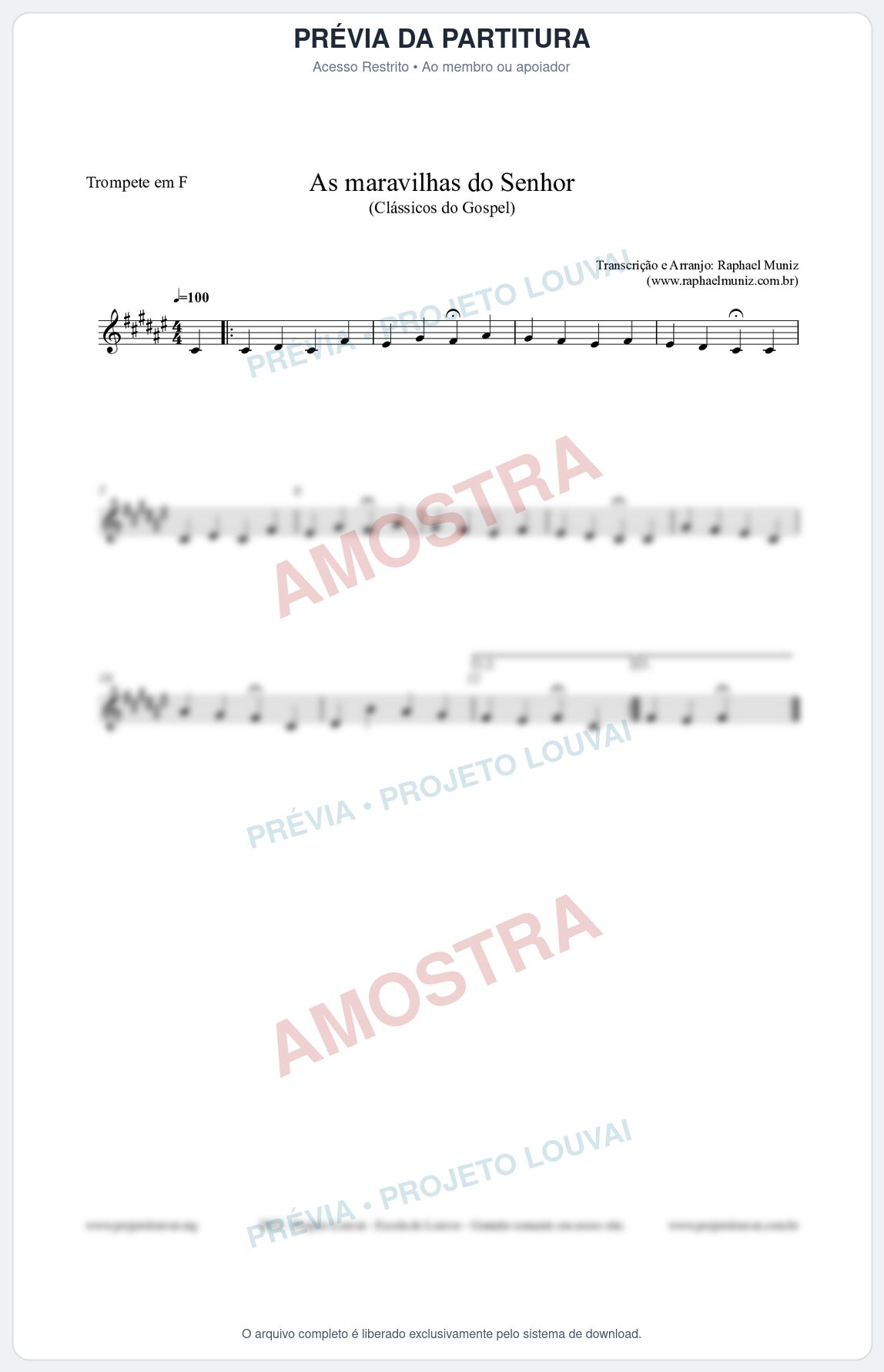 Prévia protegida da primeira página da partitura Partitura para Trompete em F - As maravilhas do Senhor - Salmos e Hinos nº213 - Clássicos do Gospel