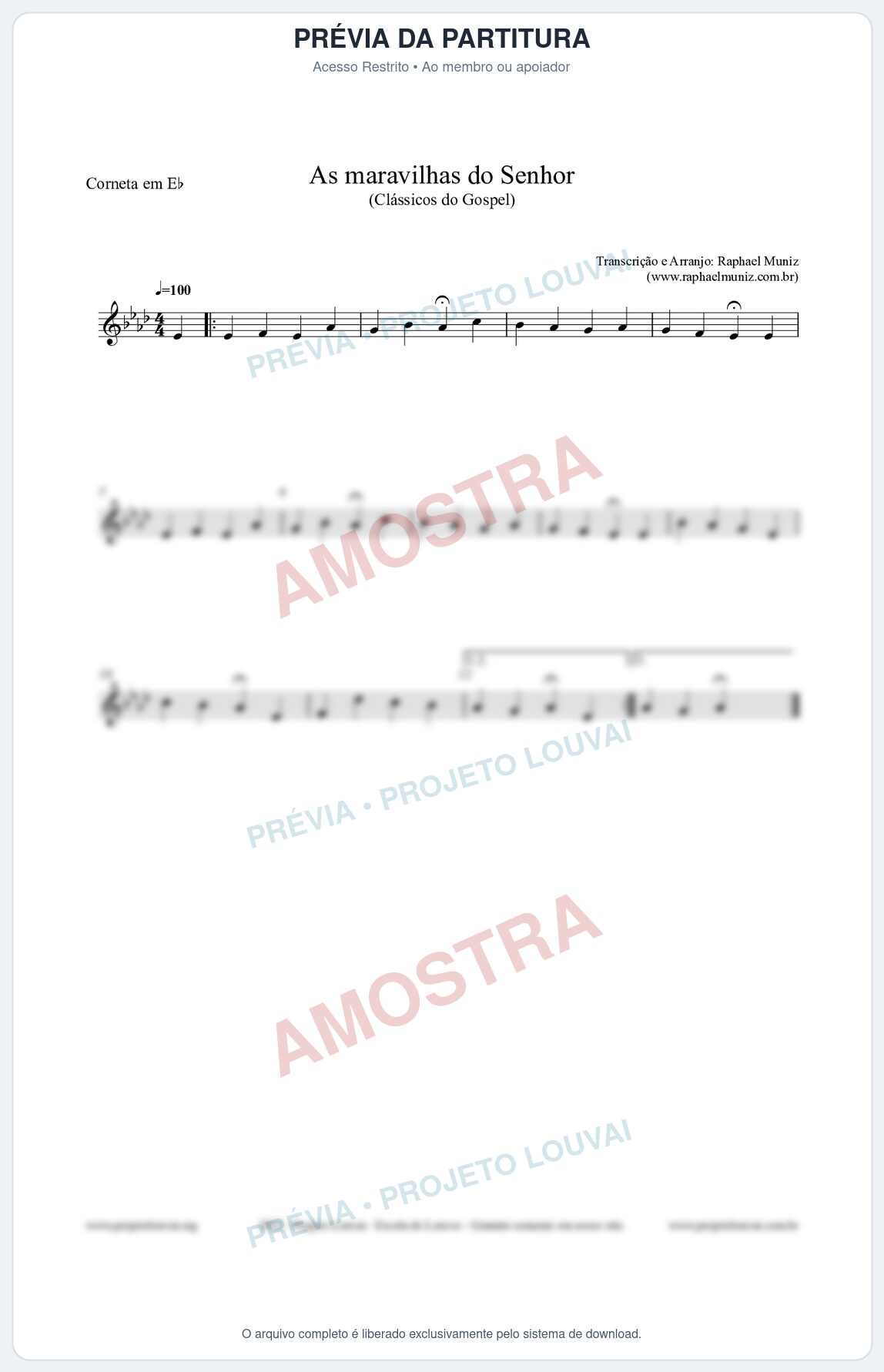 Prévia protegida da primeira página da partitura Partitura para Corneta em Eb - As maravilhas do Senhor - Salmos e Hinos nº213 - Clássicos do Gospel