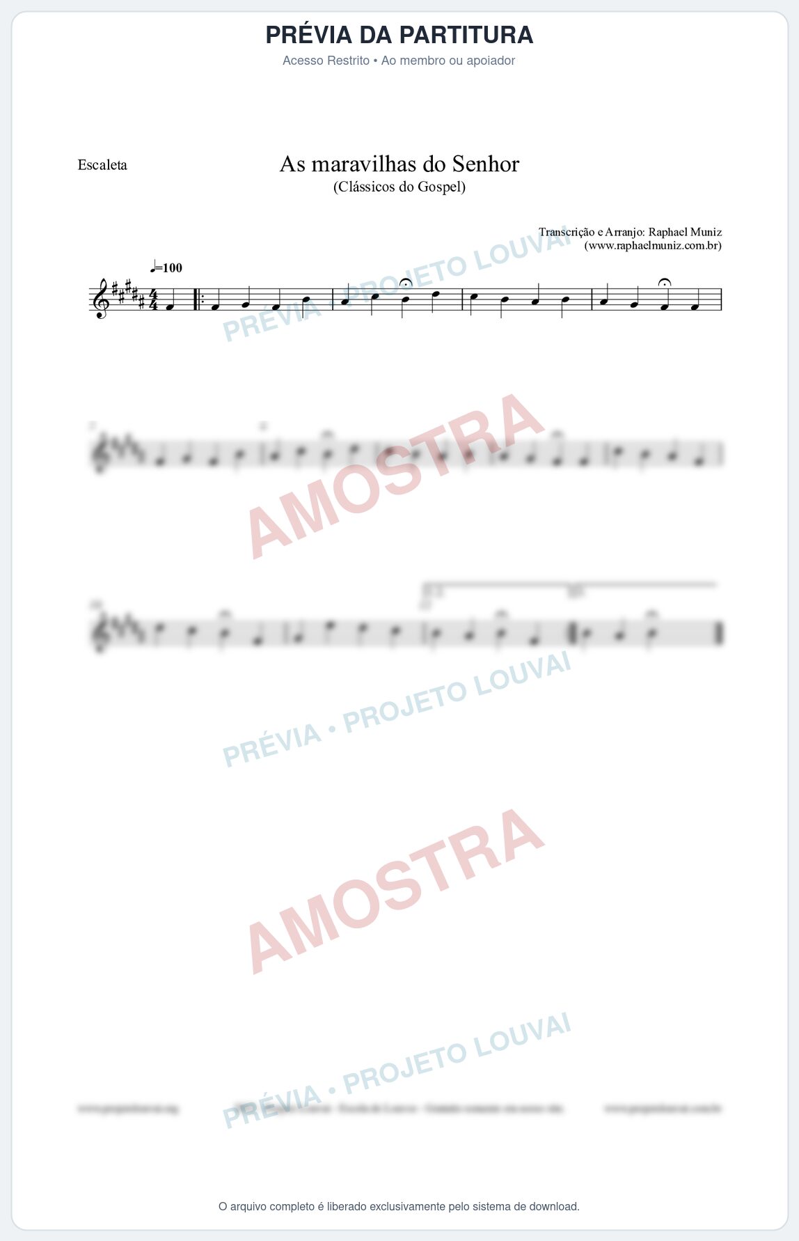 Prévia protegida da primeira página da partitura Partitura para Escaleta - As maravilhas do Senhor - Salmos e Hinos nº213 - Clássicos do Gospel