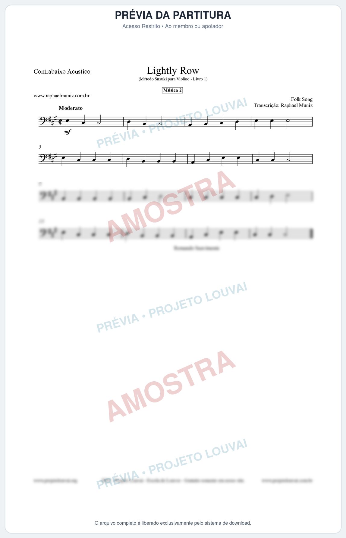Prévia protegida da primeira página da partitura Partitura para Contrabaixo Acústico - Lightly Row - Música 2 - Método Suzuki para Violino Vol.1