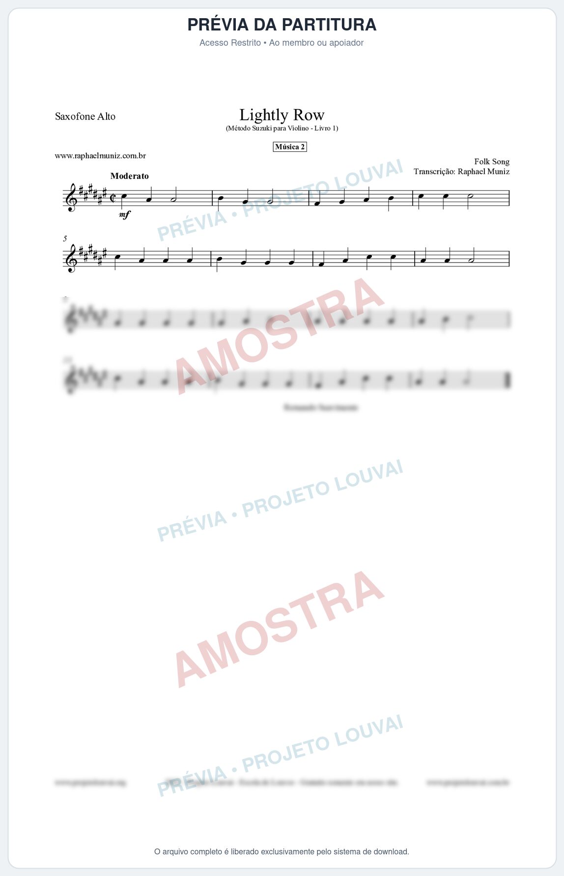 Prévia protegida da primeira página da partitura Partitura para Saxofone Alto - Lightly Row - Música 2 - Método Suzuki para Violino Vol.1